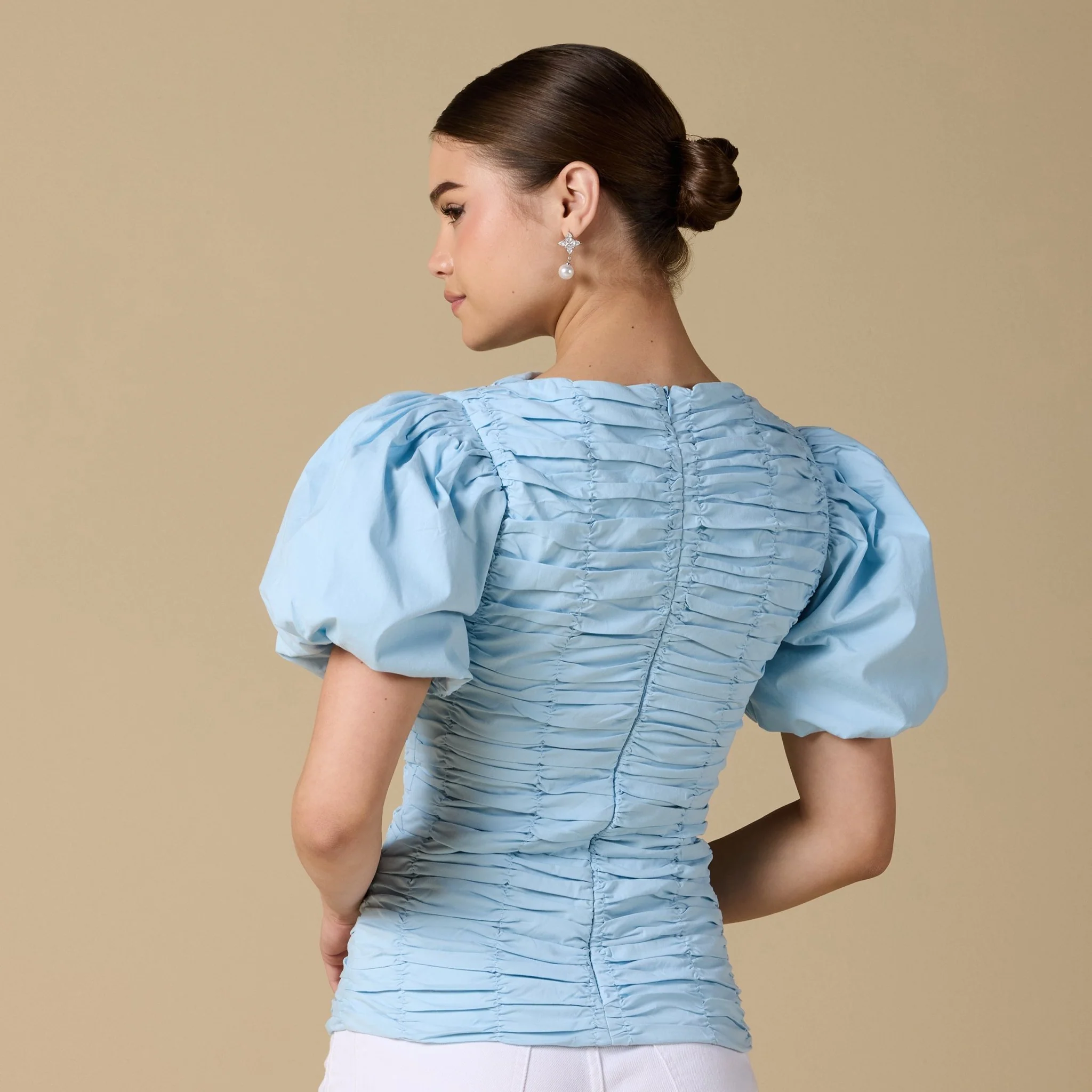 Buffed  Short Sleeves Poplin Dress - Image 7