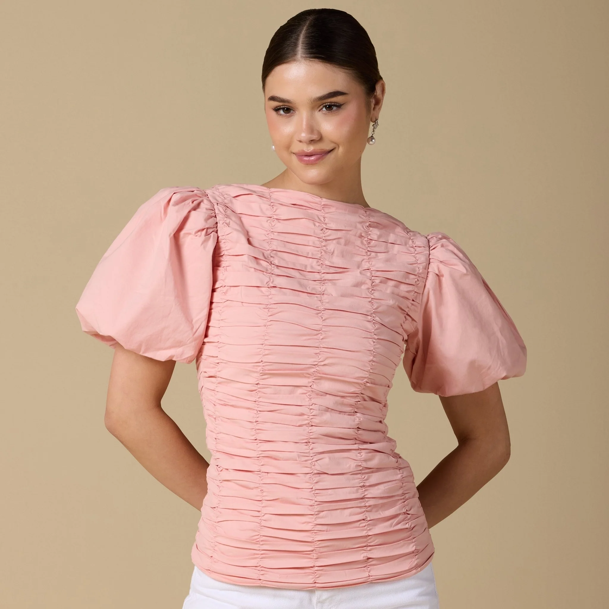Buffed  Short Sleeves Poplin Dress - Image 8