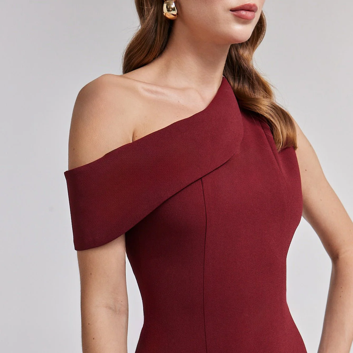 Burgundy Asymmetric Velvet Midi Dress - Image 2