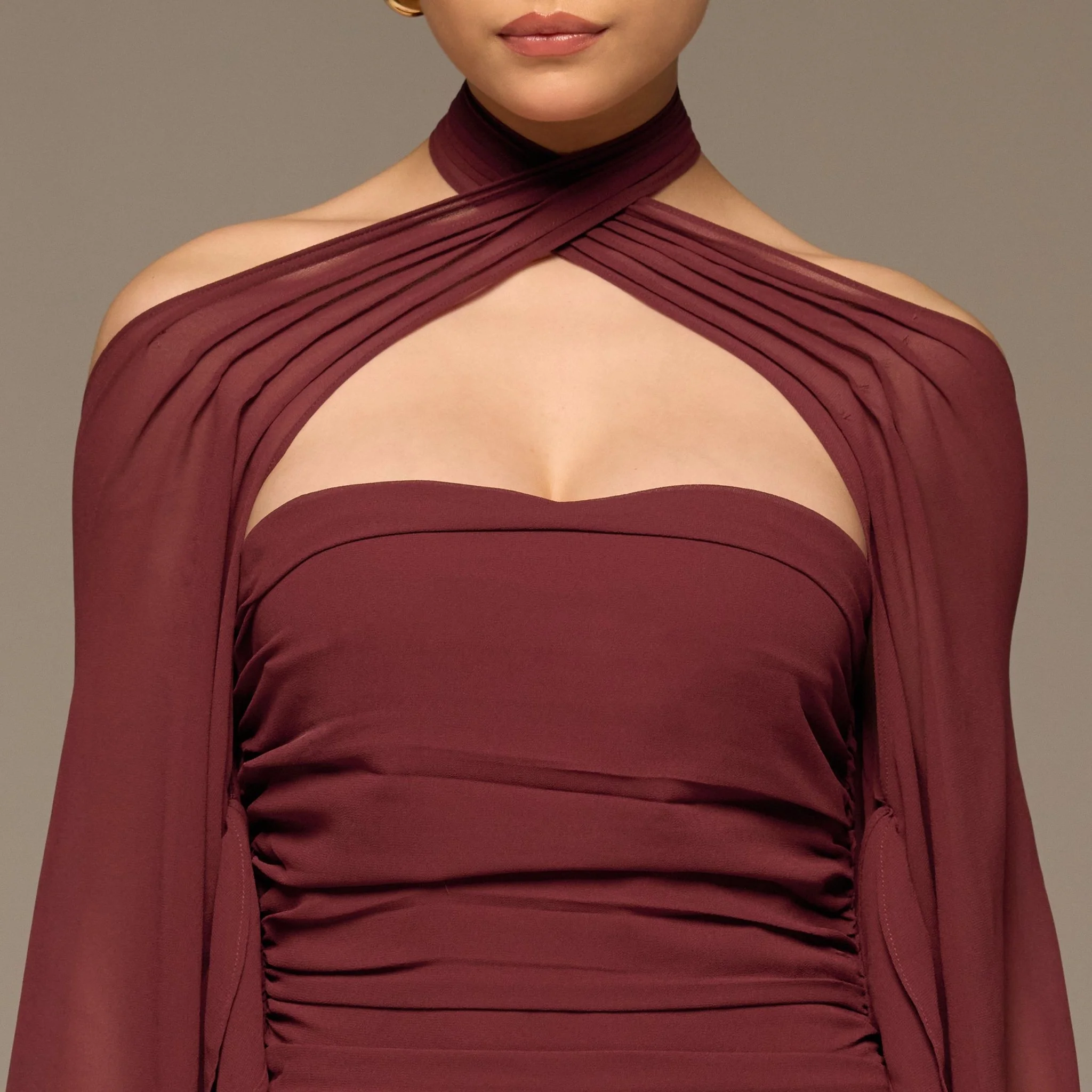 Burgundy Cross-Halter Chiffon Maxi Dress - Image 4