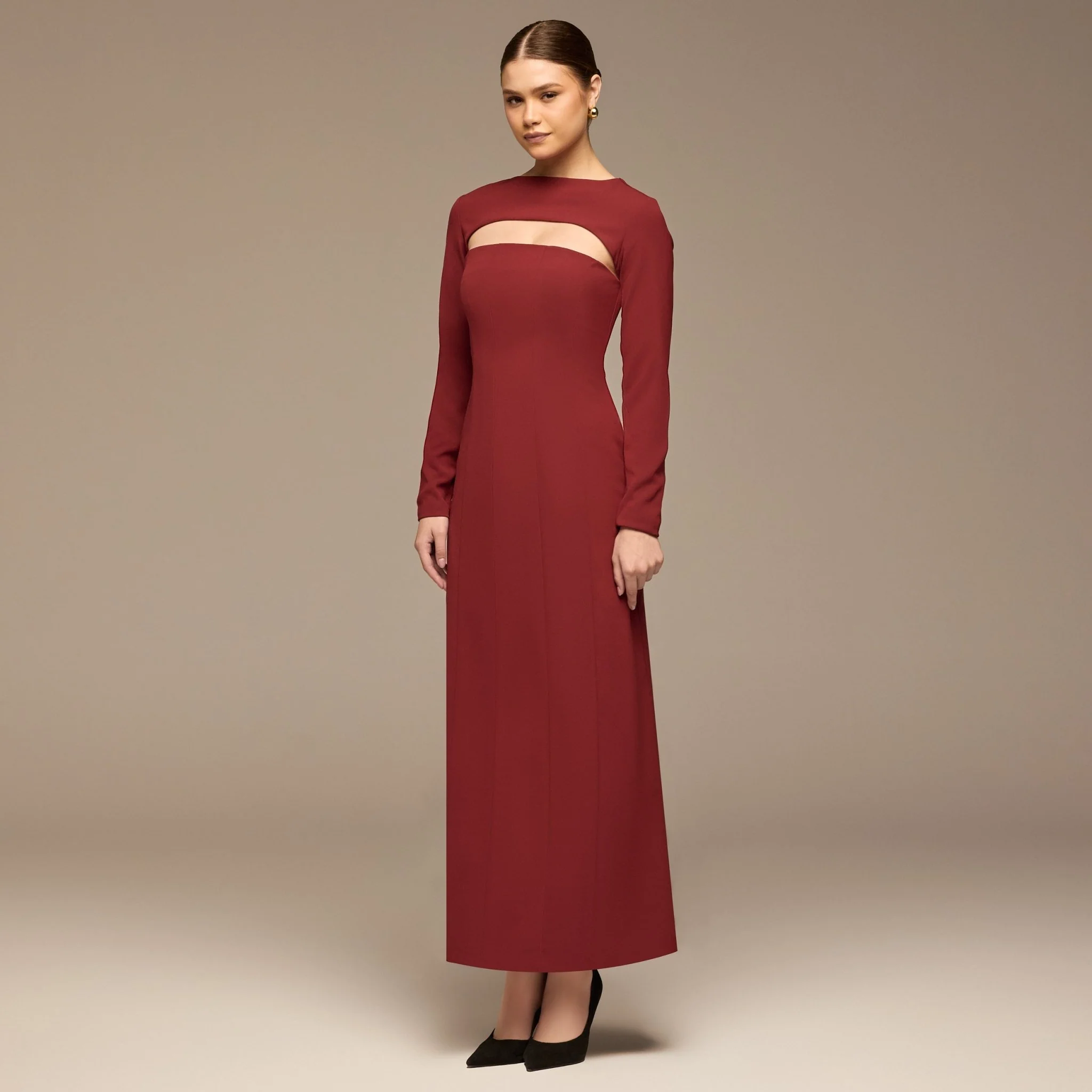 Burgundy Cut-Out Crepe Maxi Dress - Image 3