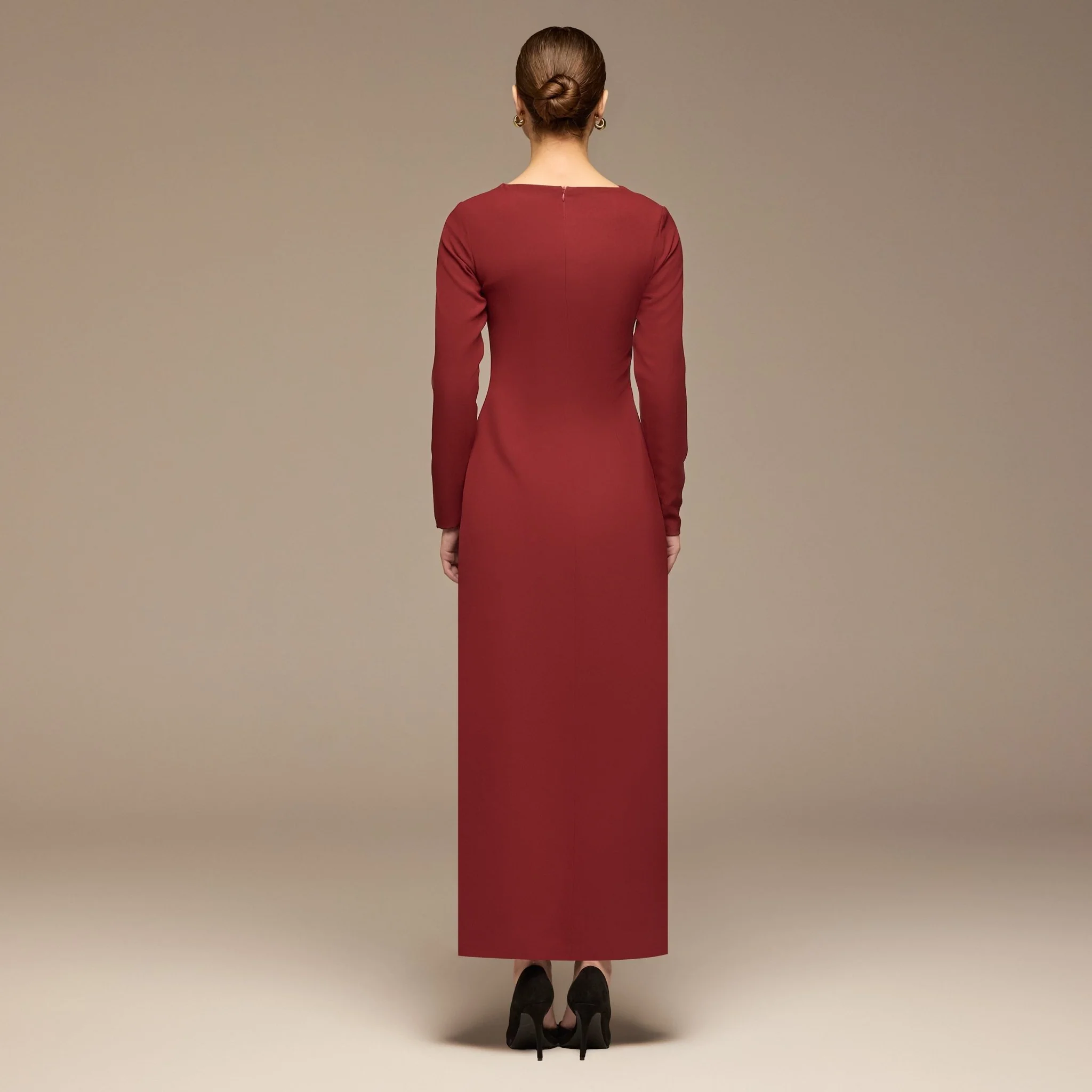 Burgundy Cut-Out Crepe Maxi Dress - Image 5