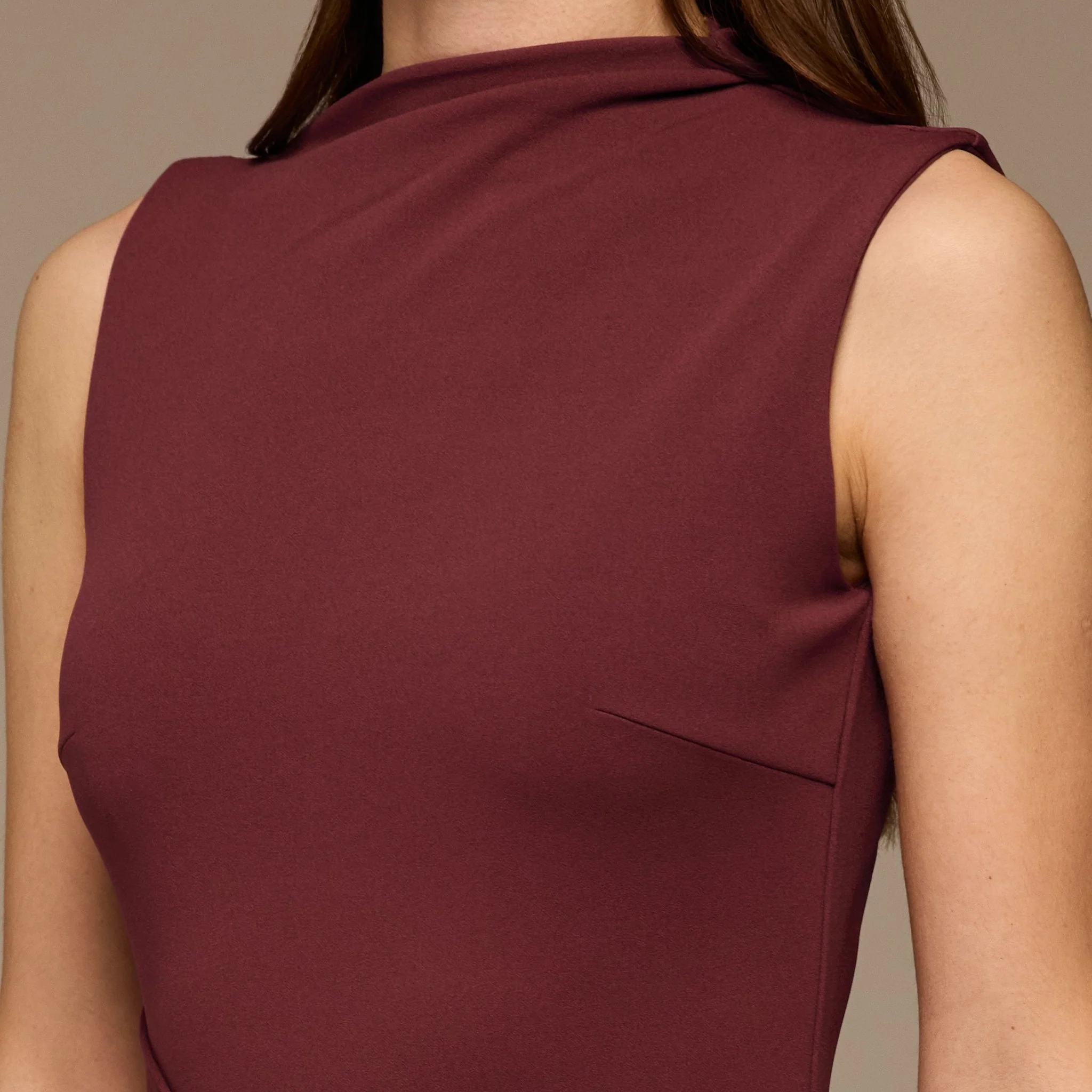 Burgundy Draped Sleeveless Maxi Dress - Image 3