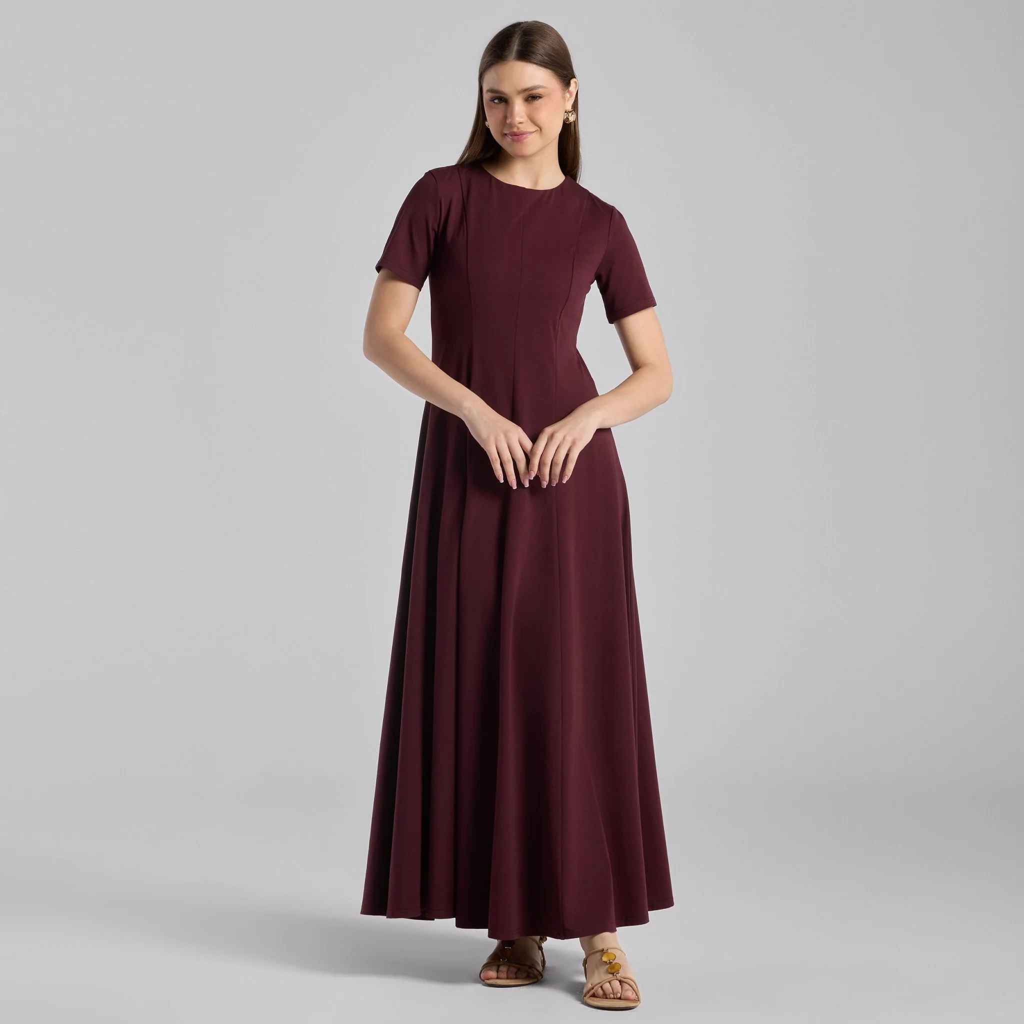 Burgundy Cotton Blend Under Abaya Dress