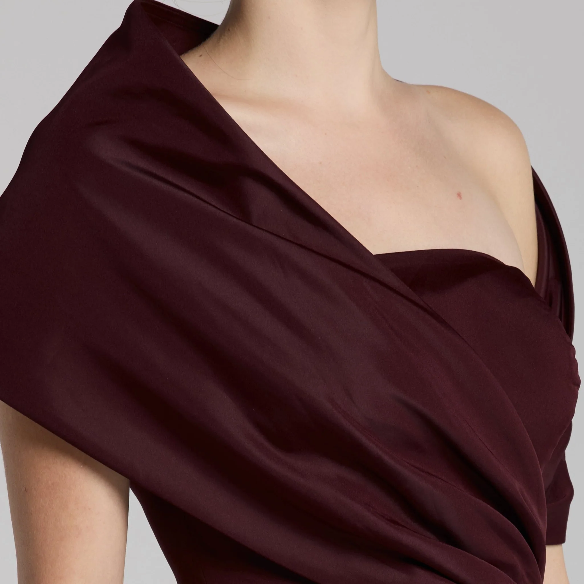 Burgundy Cape Sleeve Taffeta Gown - Image 3