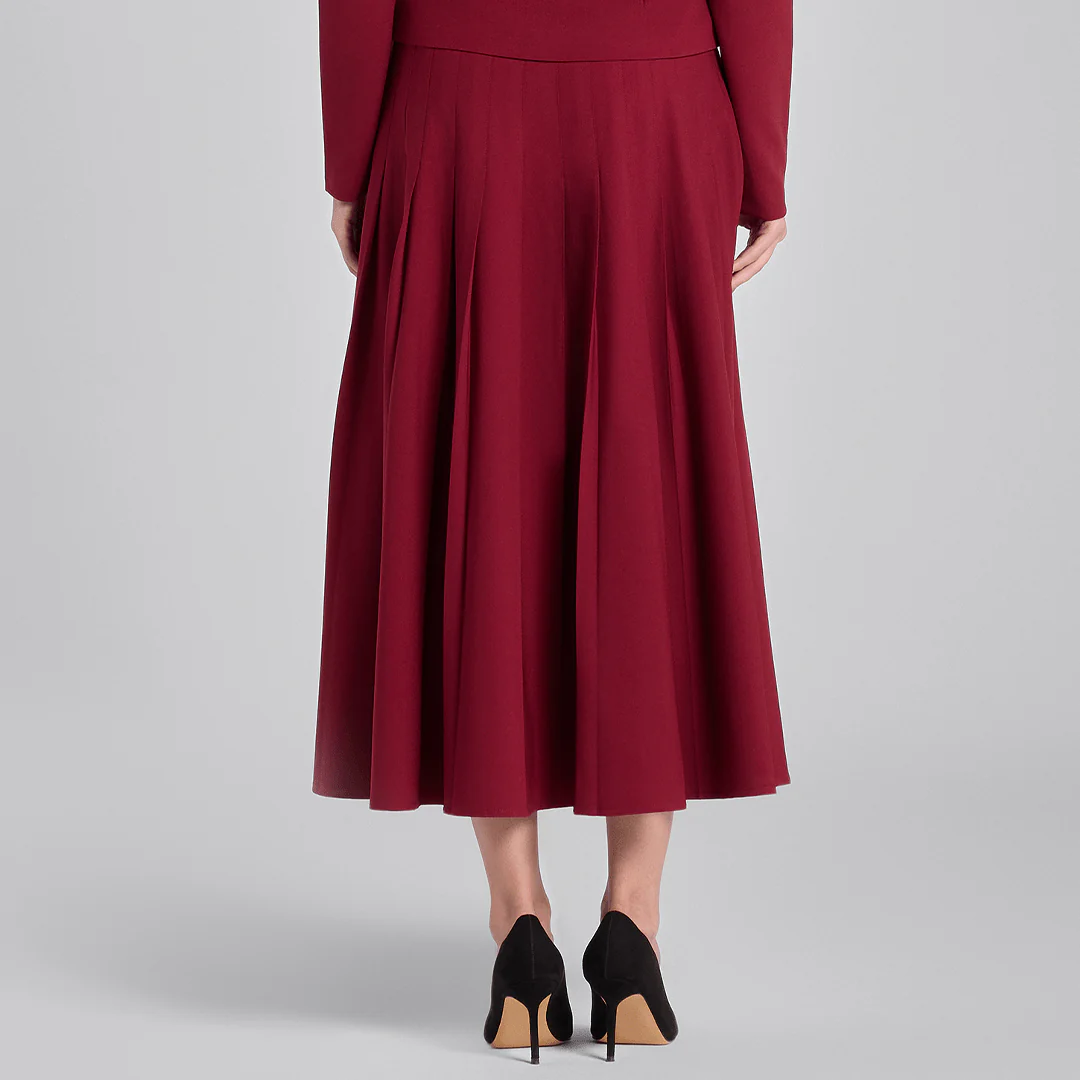 Burgundy Pleated Crepe Maxi Skirt - Image 5