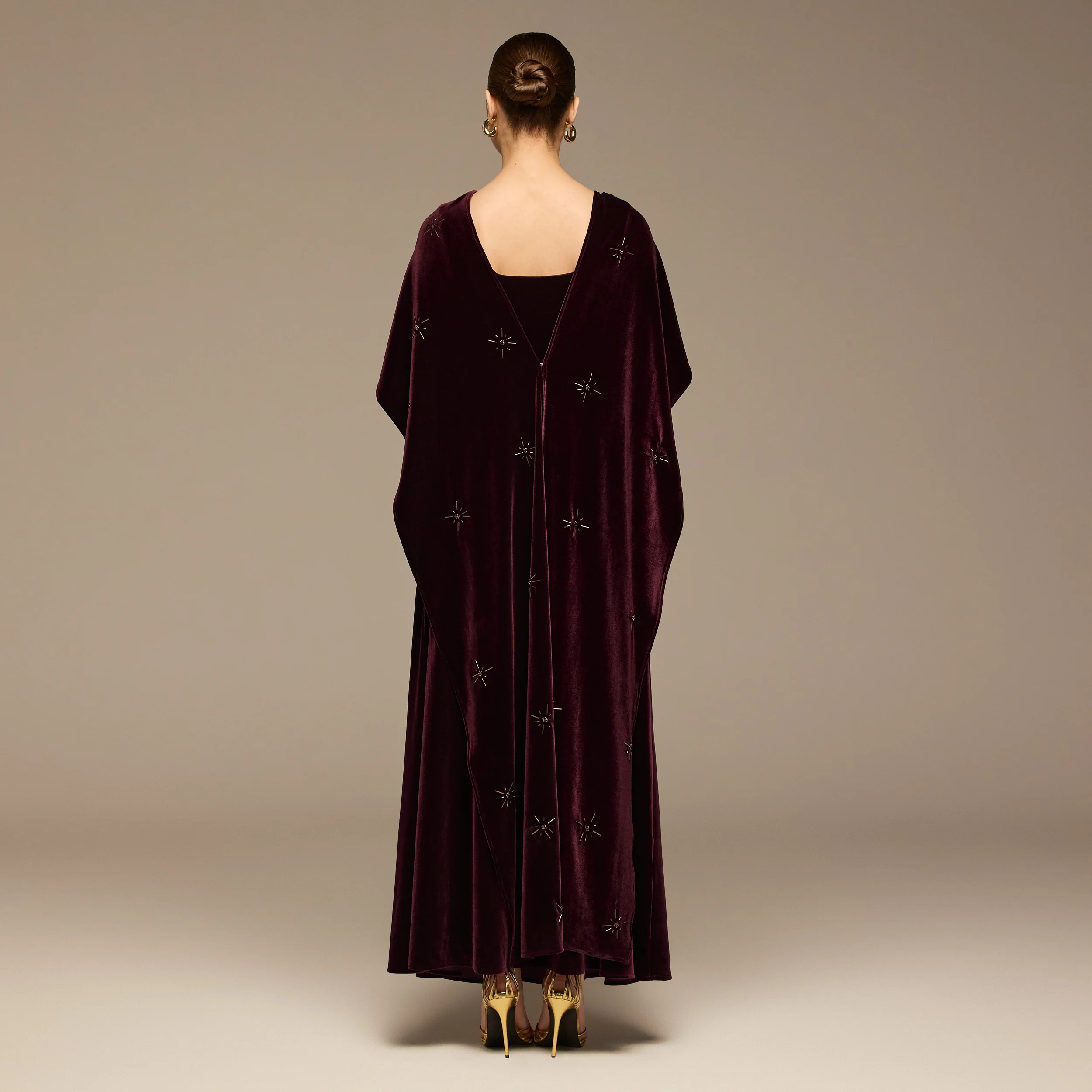 Burgundy Beaded Velvet Maxi Dress - Image 4