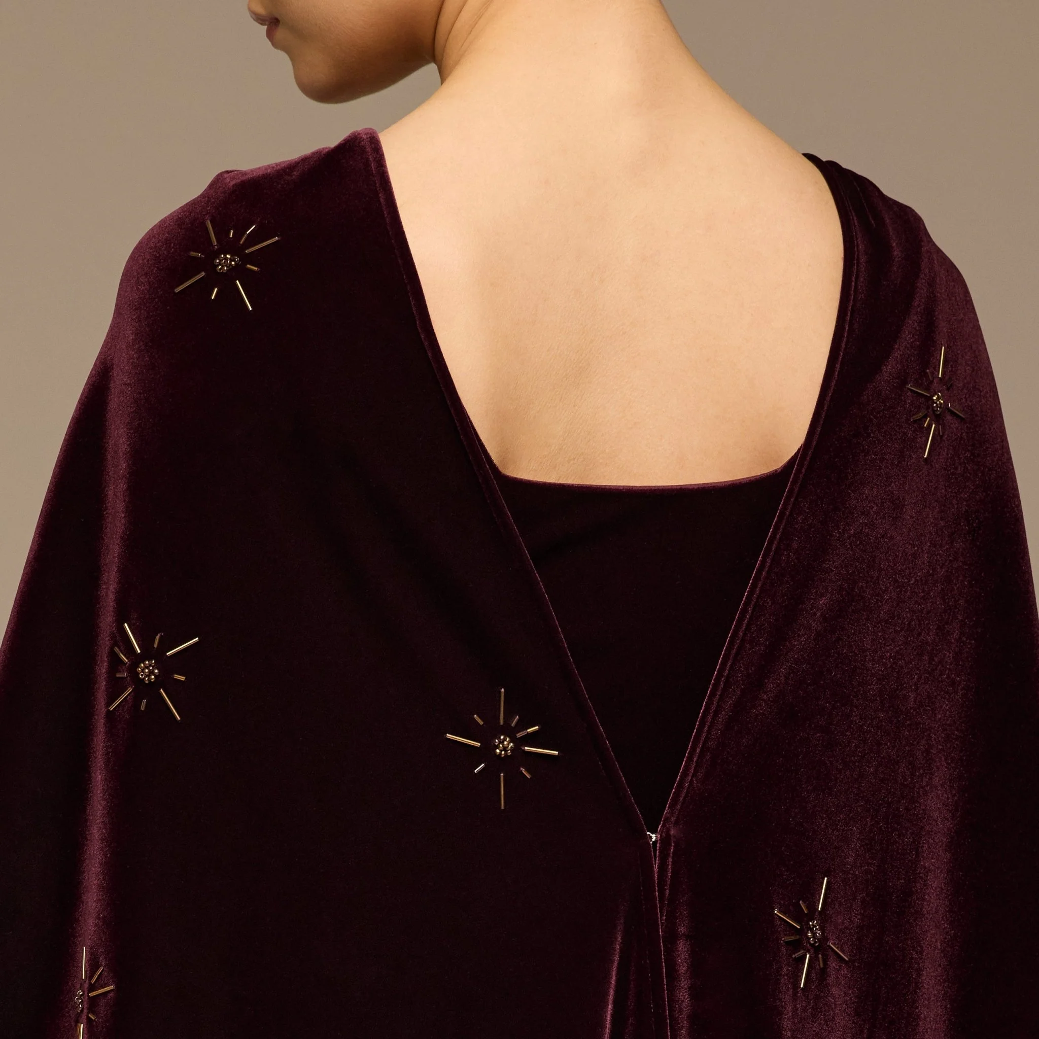 Burgundy Beaded Velvet Maxi Dress - Image 5