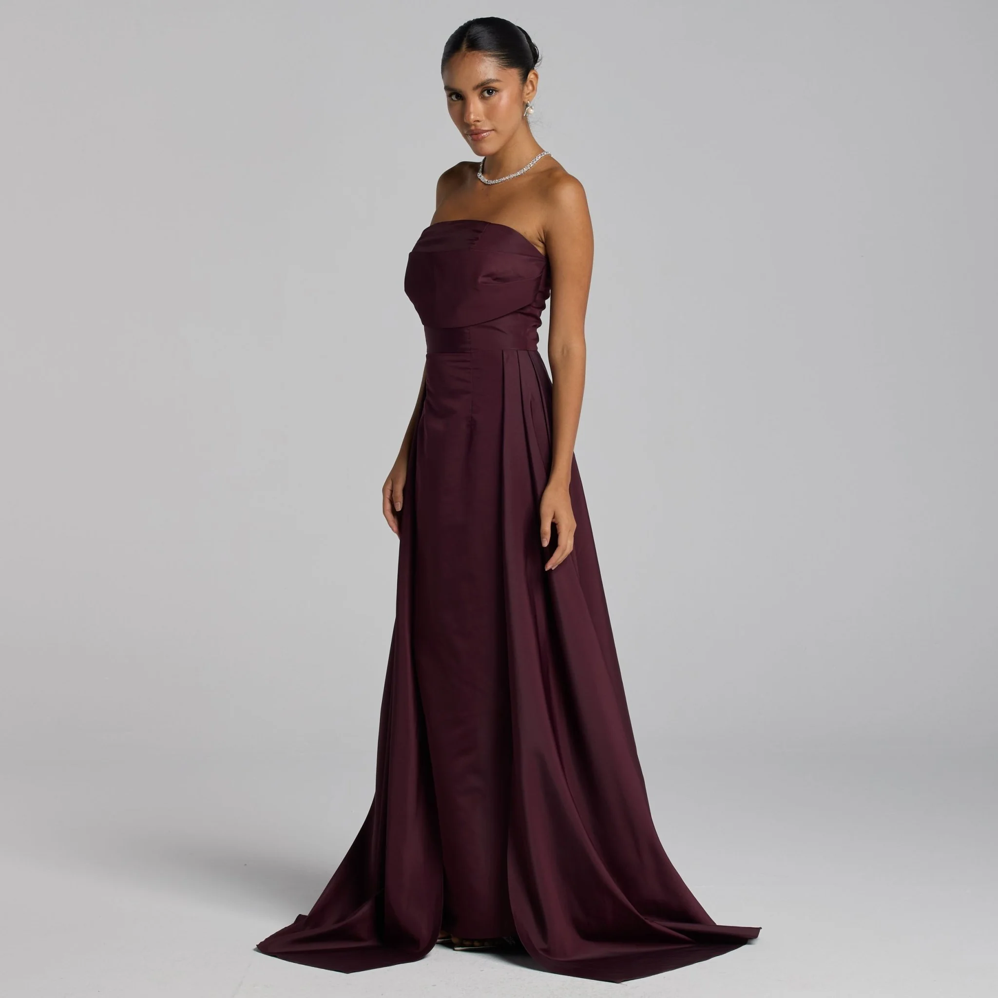 Burgundy Taffeta Strapless Maxi Dress - Image 2