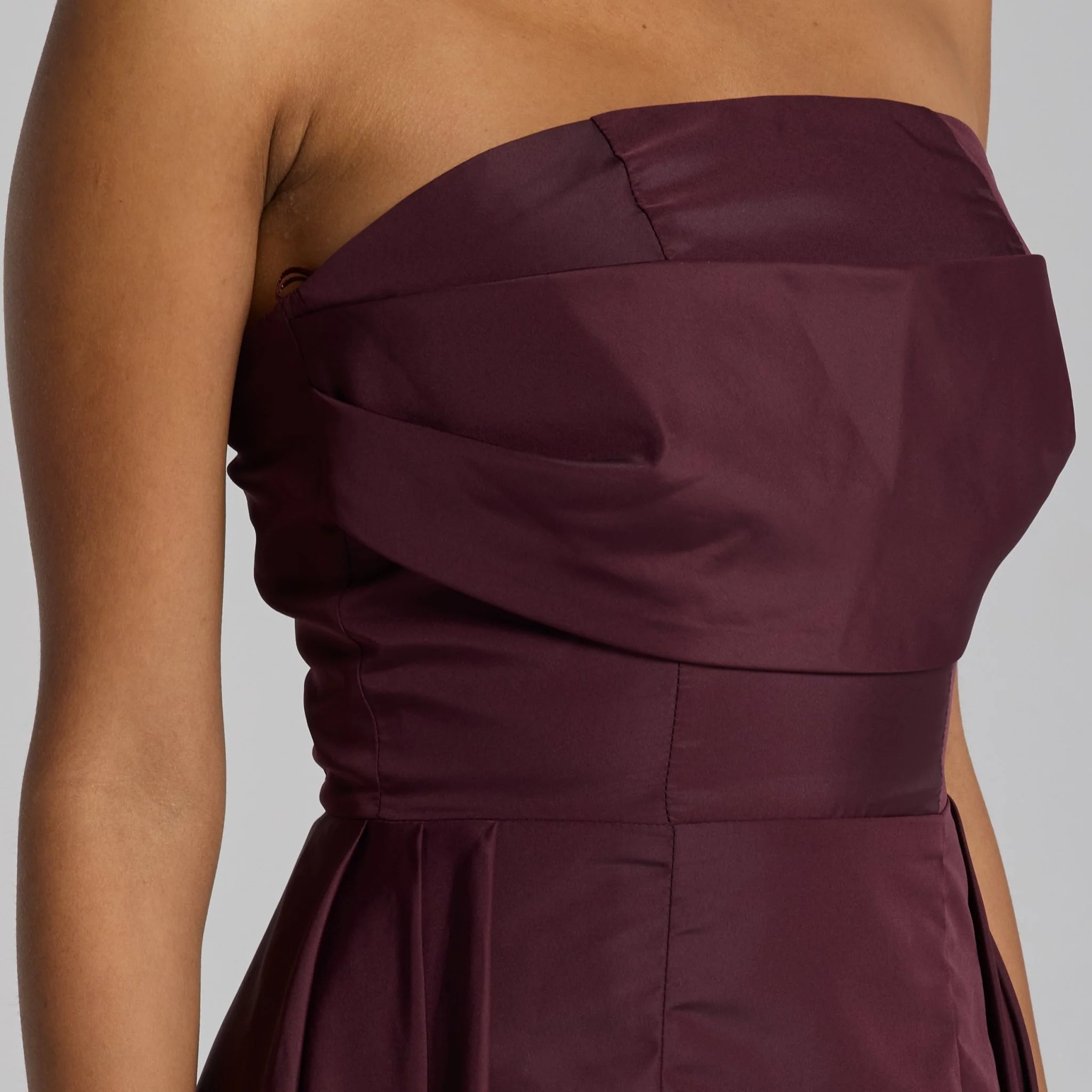 Burgundy Taffeta Strapless Maxi Dress - Image 3