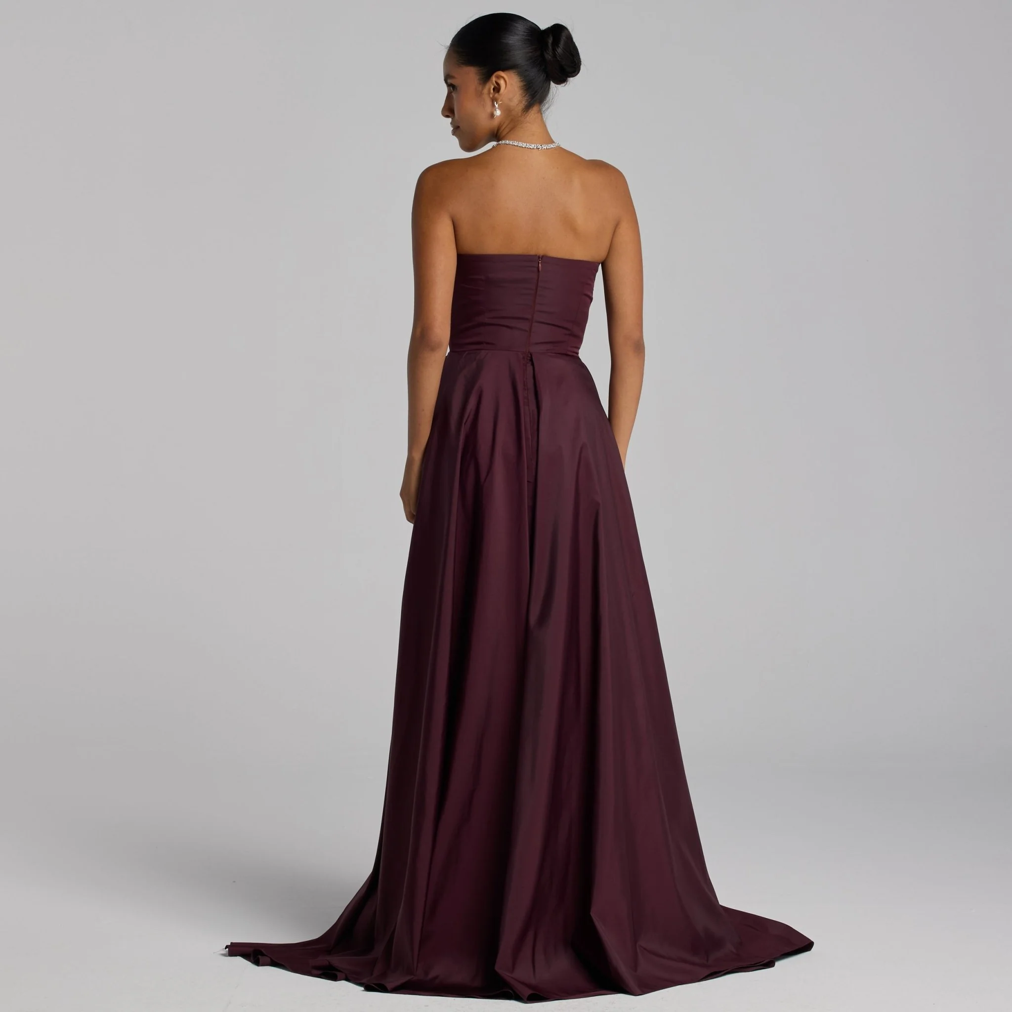 Burgundy Taffeta Strapless Maxi Dress - Image 4