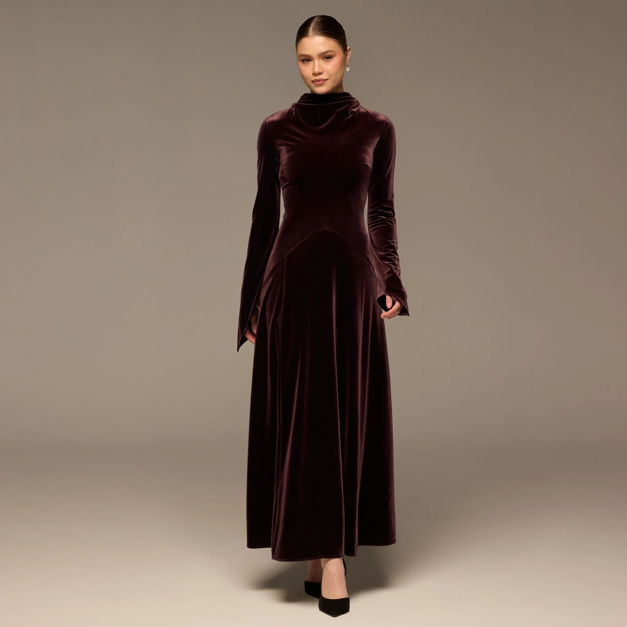 Dark Purple Velvet Cowl Neck Maxi Dress - Image 2