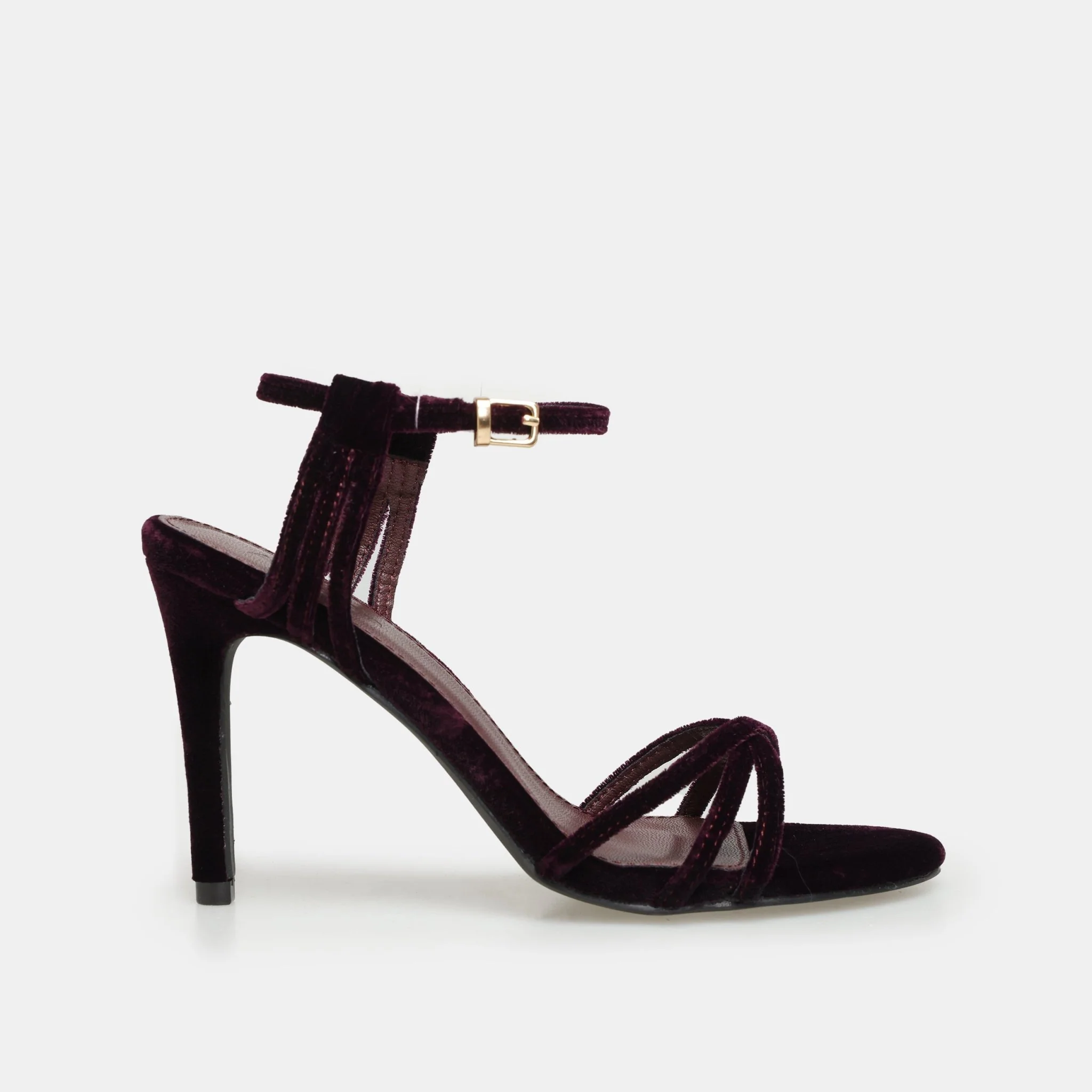 Burgundy Velvet Strappy High Heel Sandals - Image 3