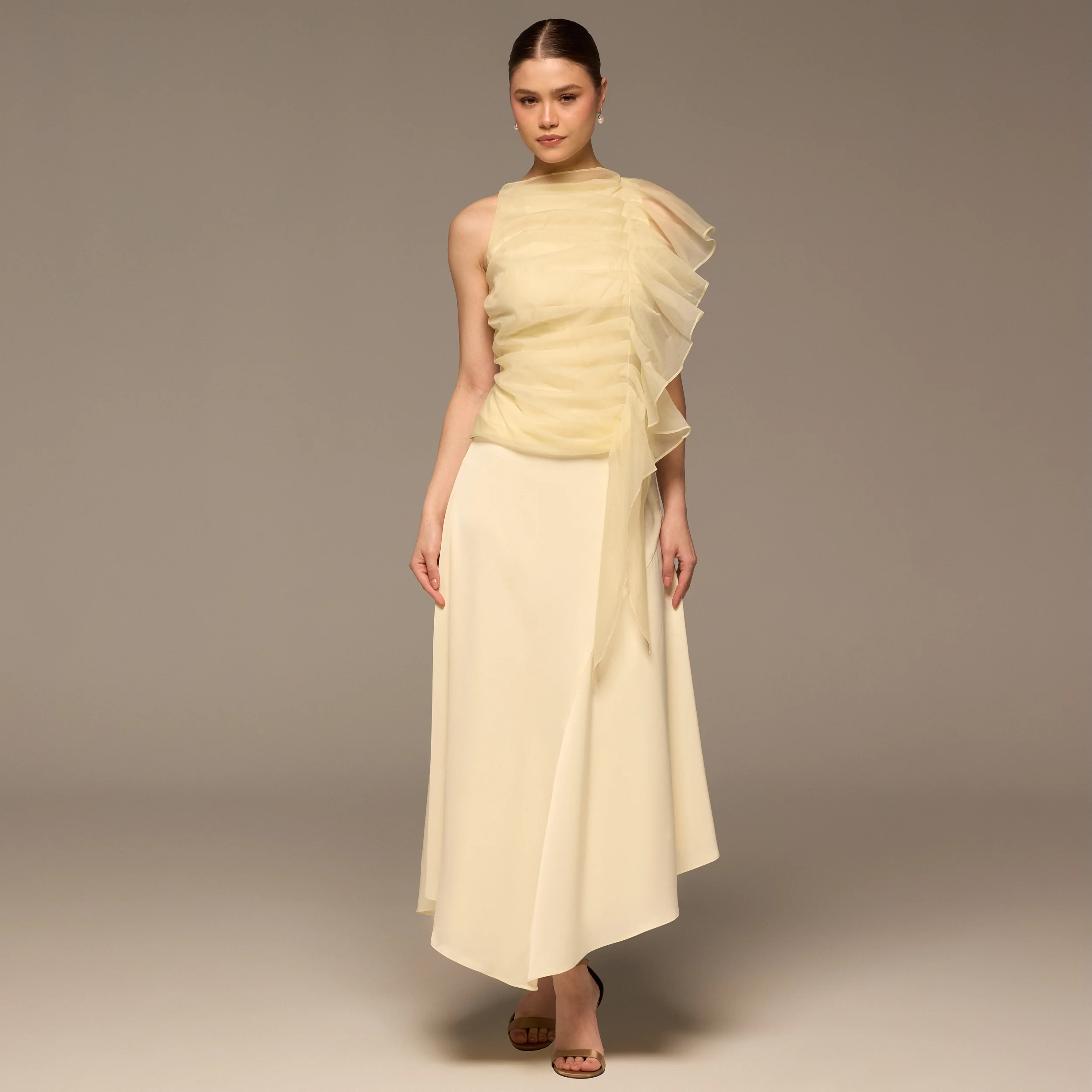Butter Yellow Flowy Organza Skirt - Image 2