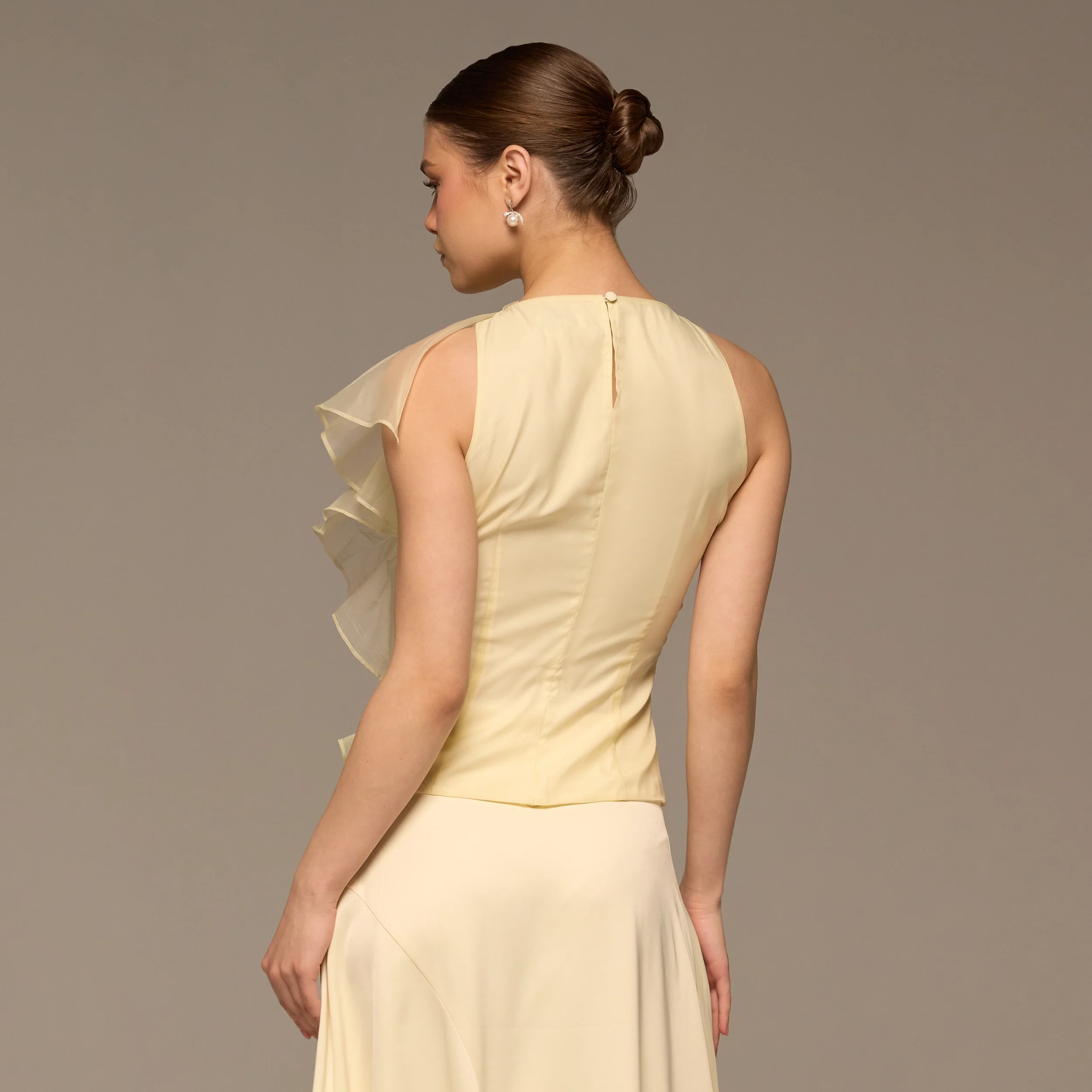 Butter Yellow One Side Ruffle Organza Blouse - Image 4
