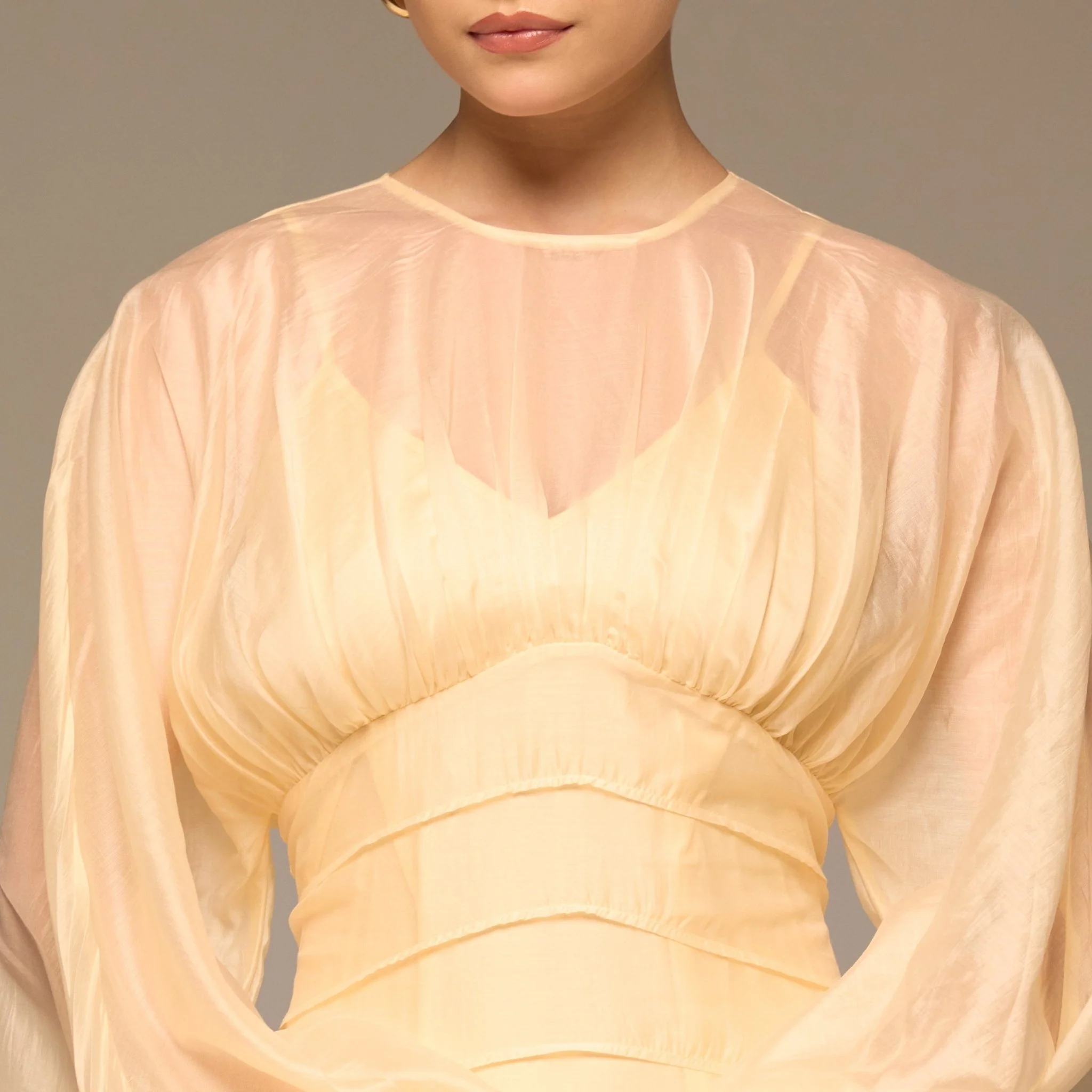 Butter Yellow Organza Puffy Sleeve Dress - Image 4