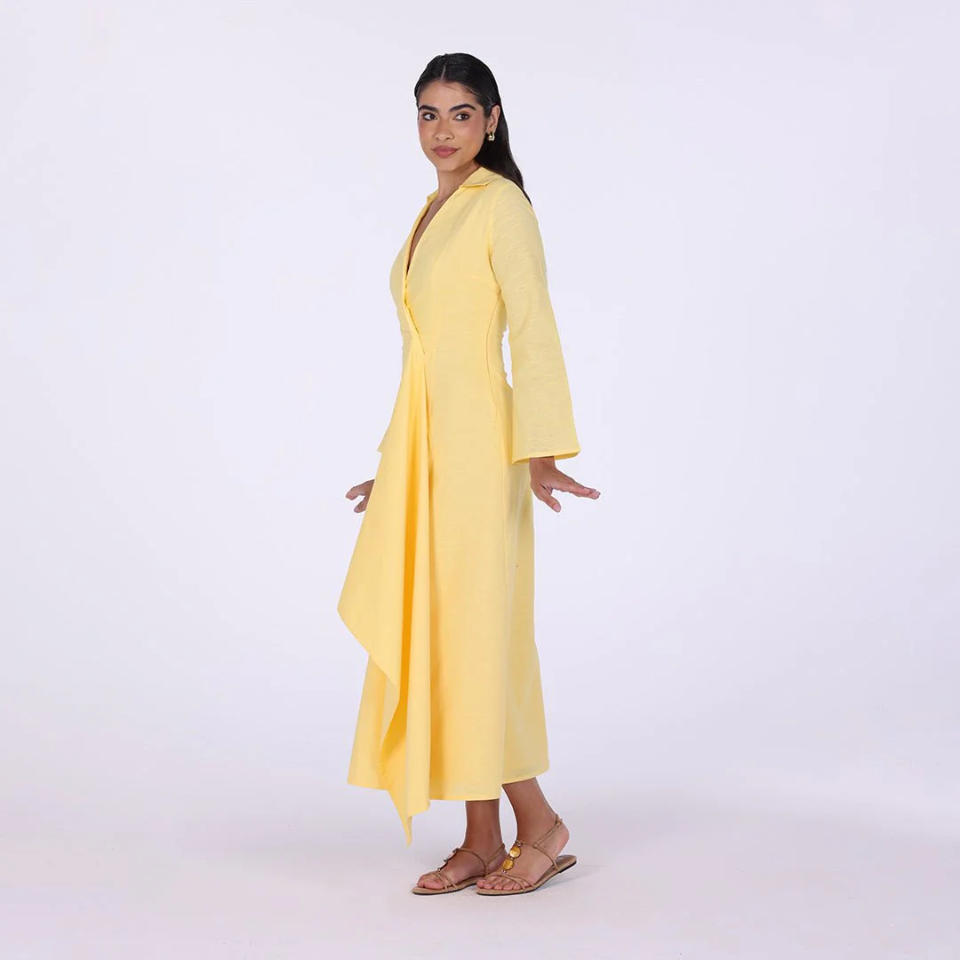 Buttoned Wrap Linen Shirt Dress - Image 3