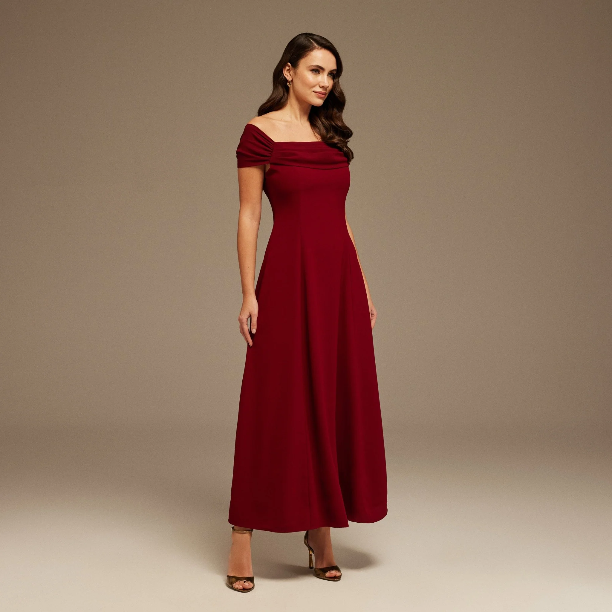 Cap Drapes Sleeve Long Dress