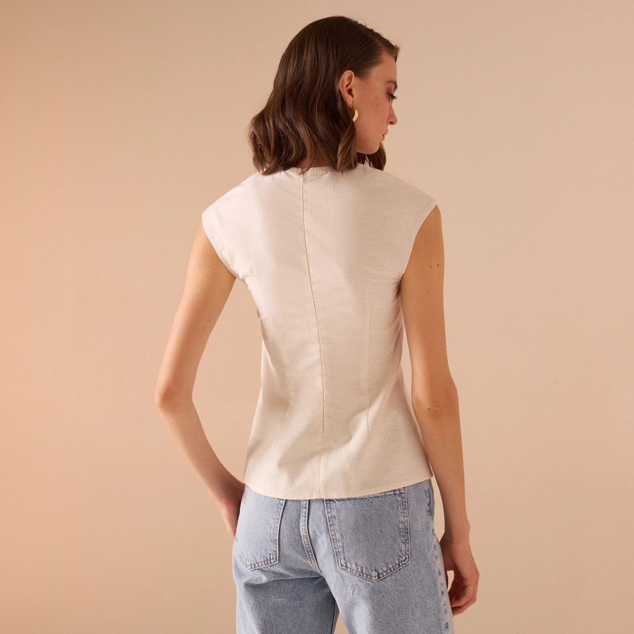 Cap Sleeve Cotton Linen Blend Top - Image 3