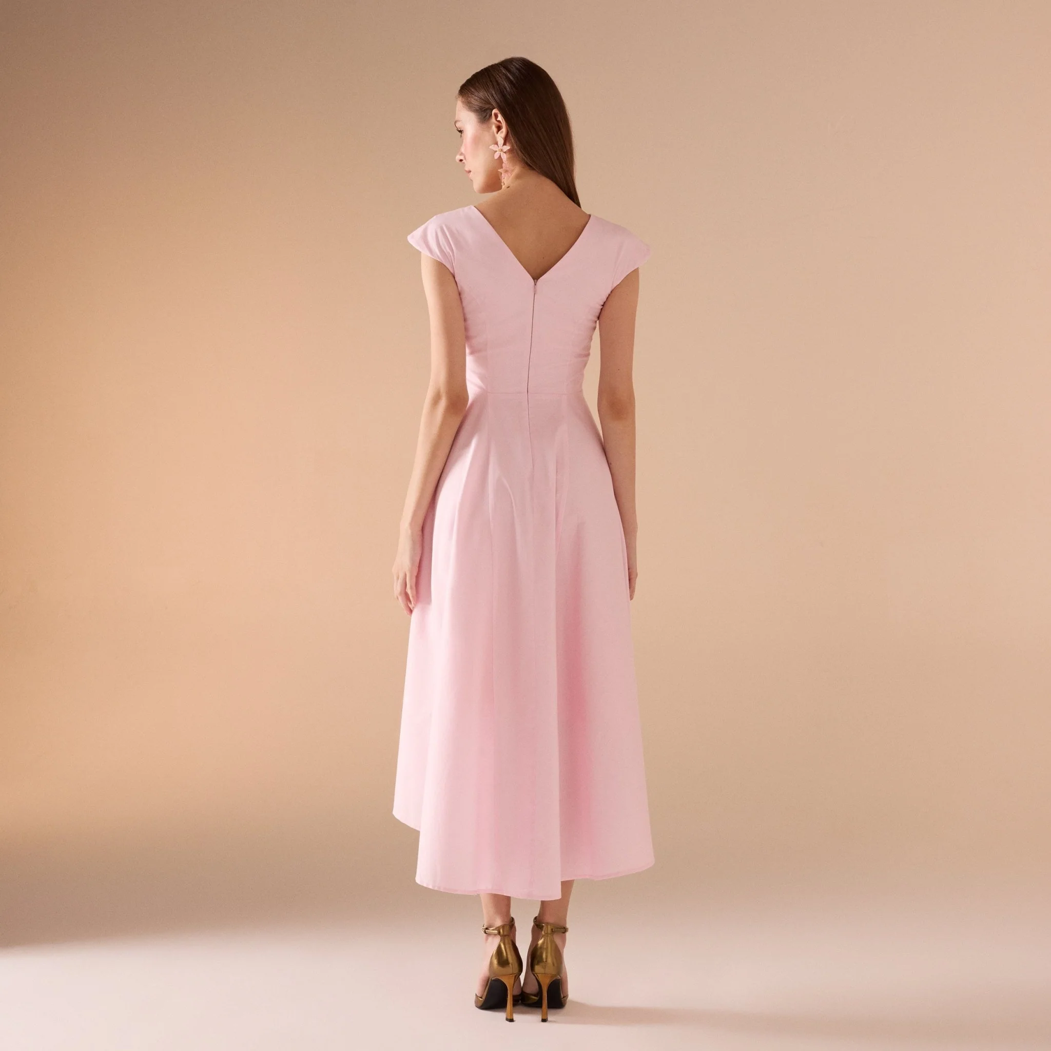 Cap Sleeves Poplin Midi Dress - Image 4