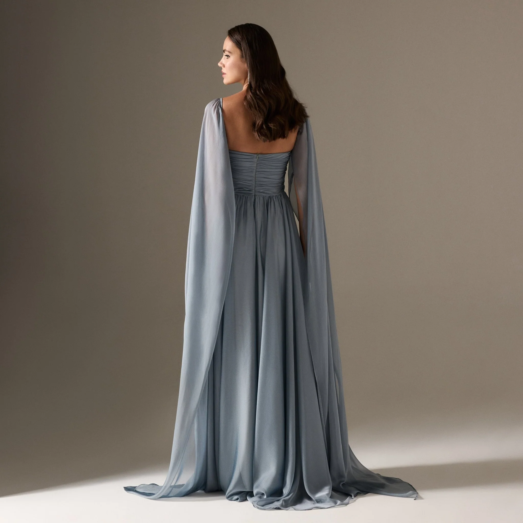 Cape Sleeve Drapped A-line Chiffon Dress - Image 4
