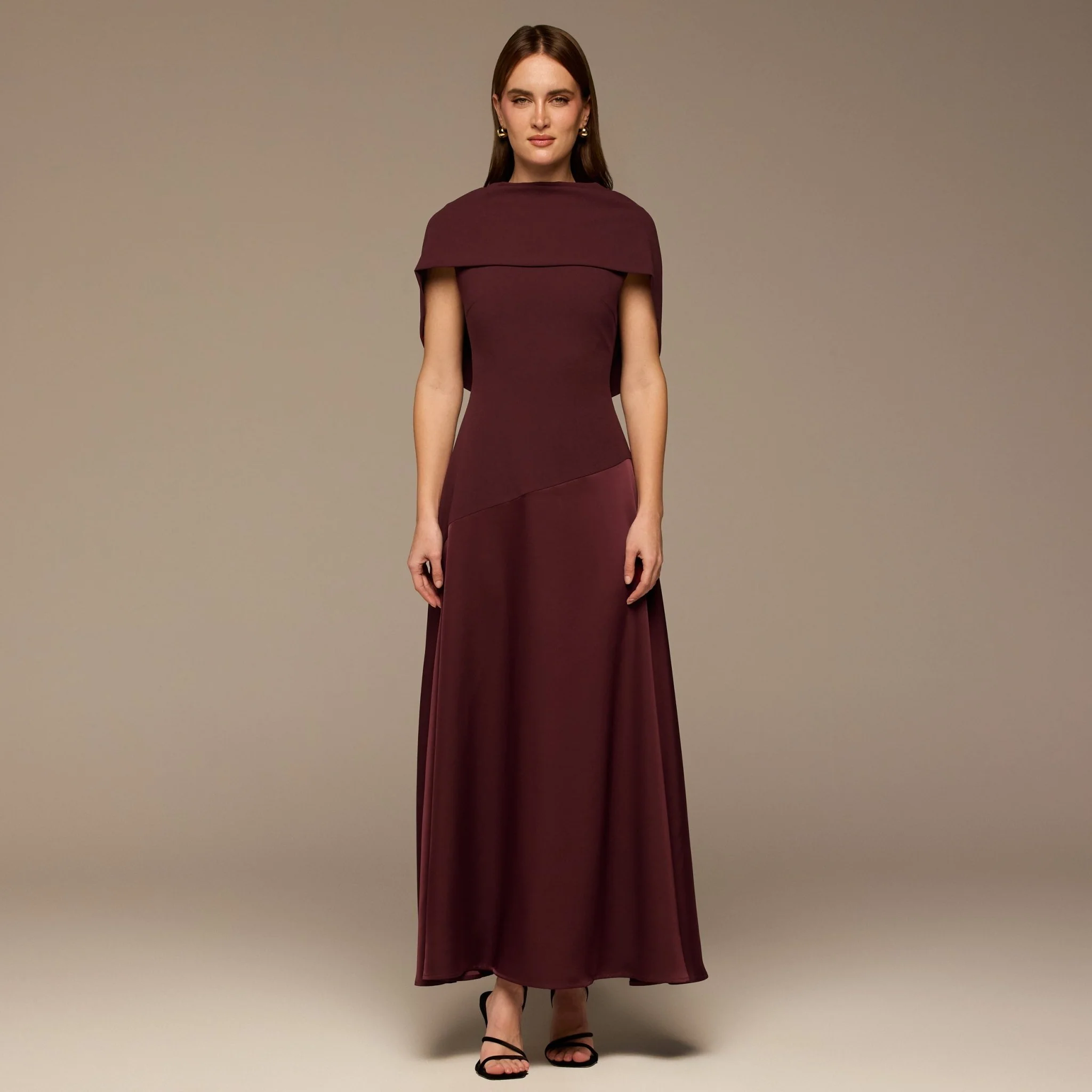 Cherry Red Off-Shoulder Crepe and Satin Maxi Dress