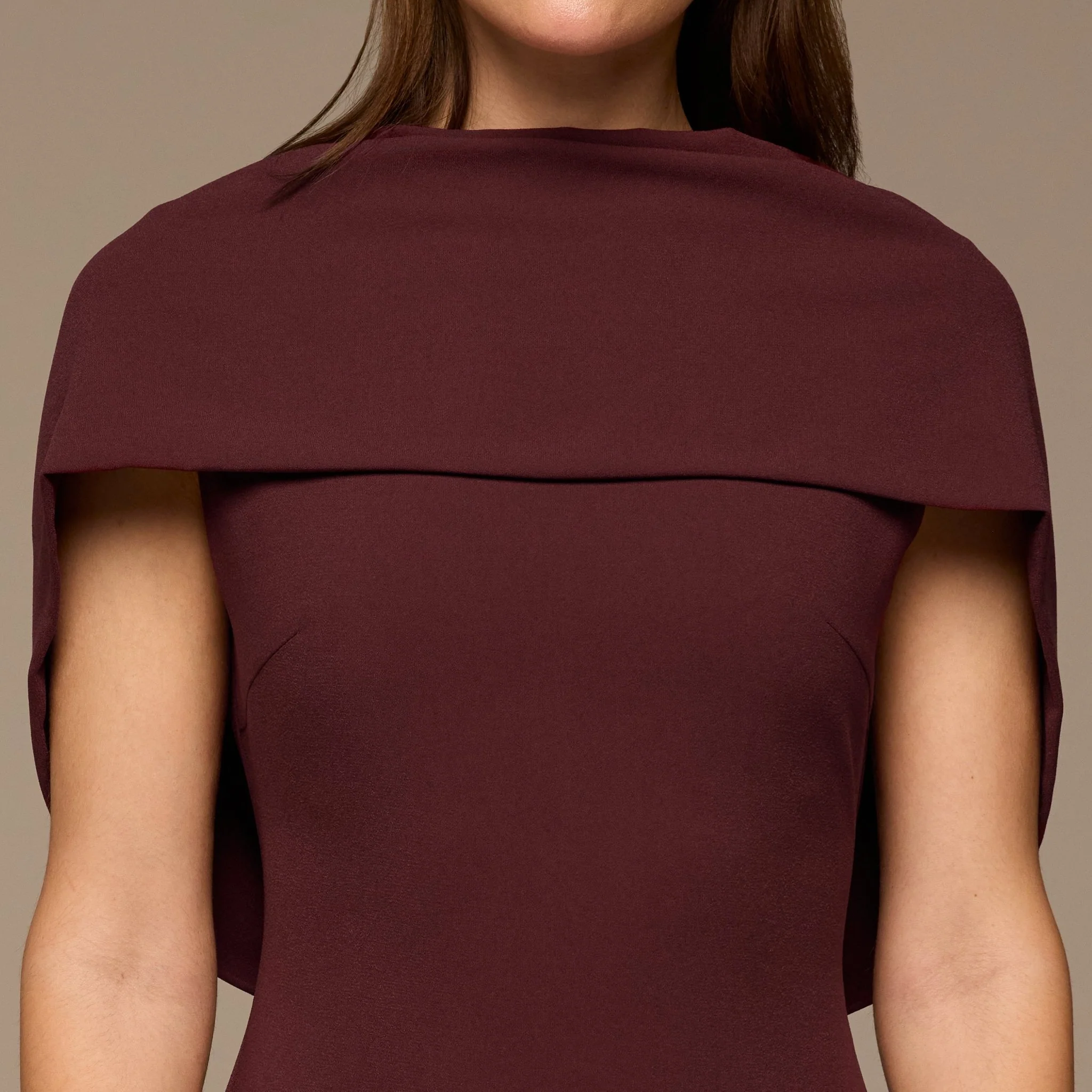 Cherry Red Off-Shoulder Crepe and Satin Maxi Dress - Image 3