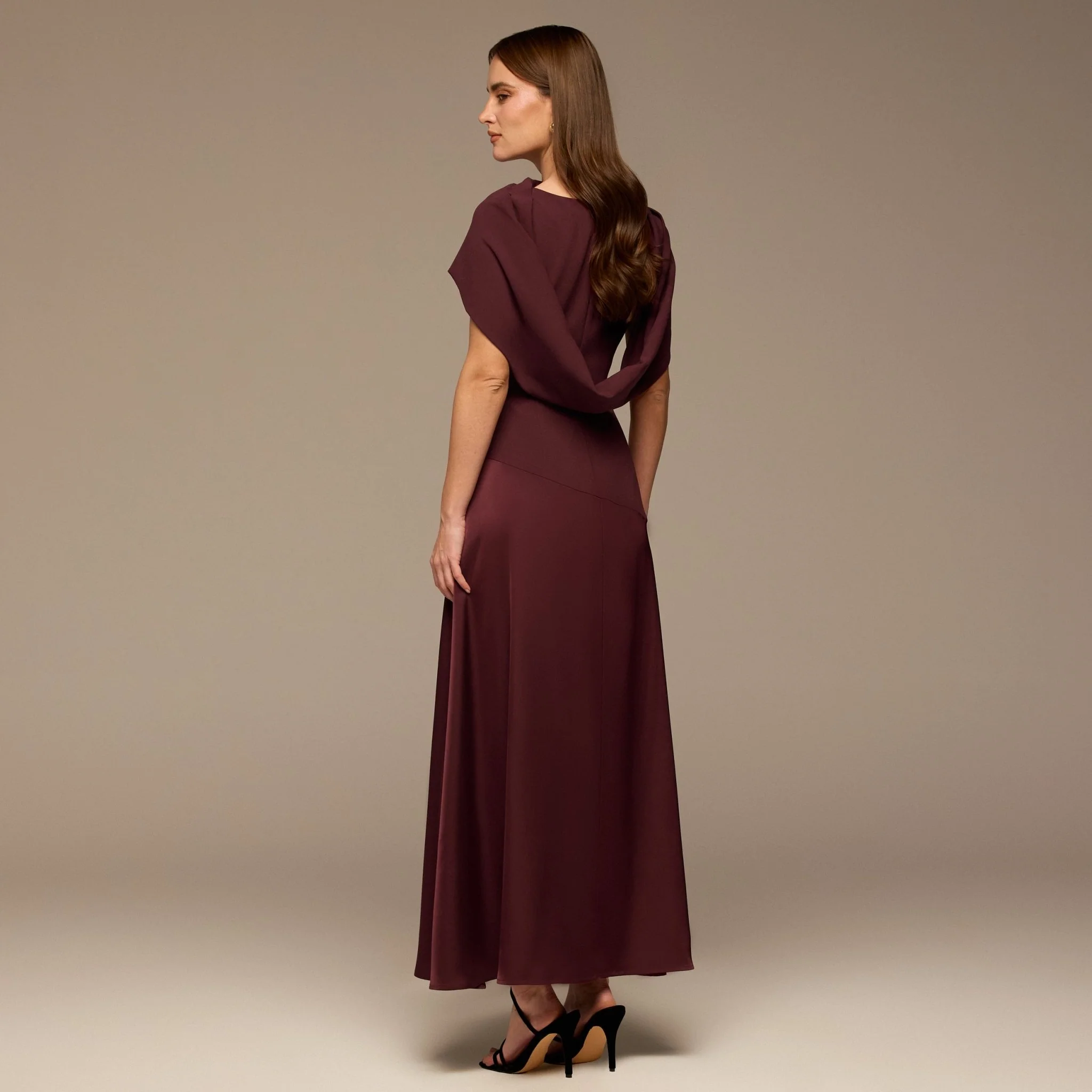 Cherry Red Off-Shoulder Crepe and Satin Maxi Dress - Image 4