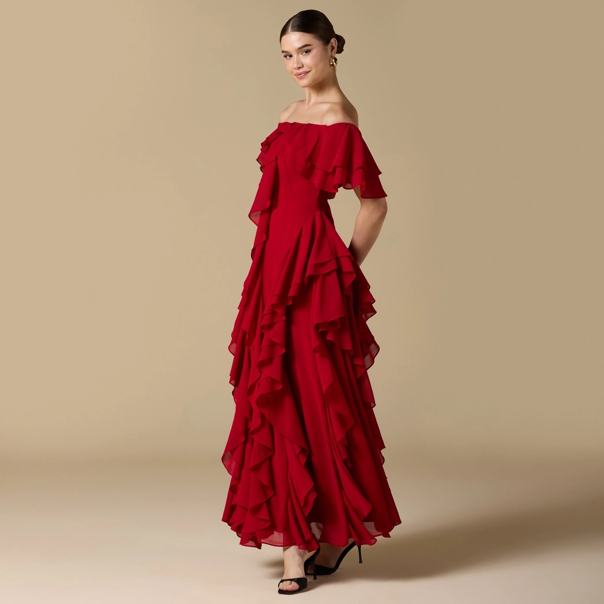 Chiffon Off Shoulder Maxi Dress With Ruffles - Image 11