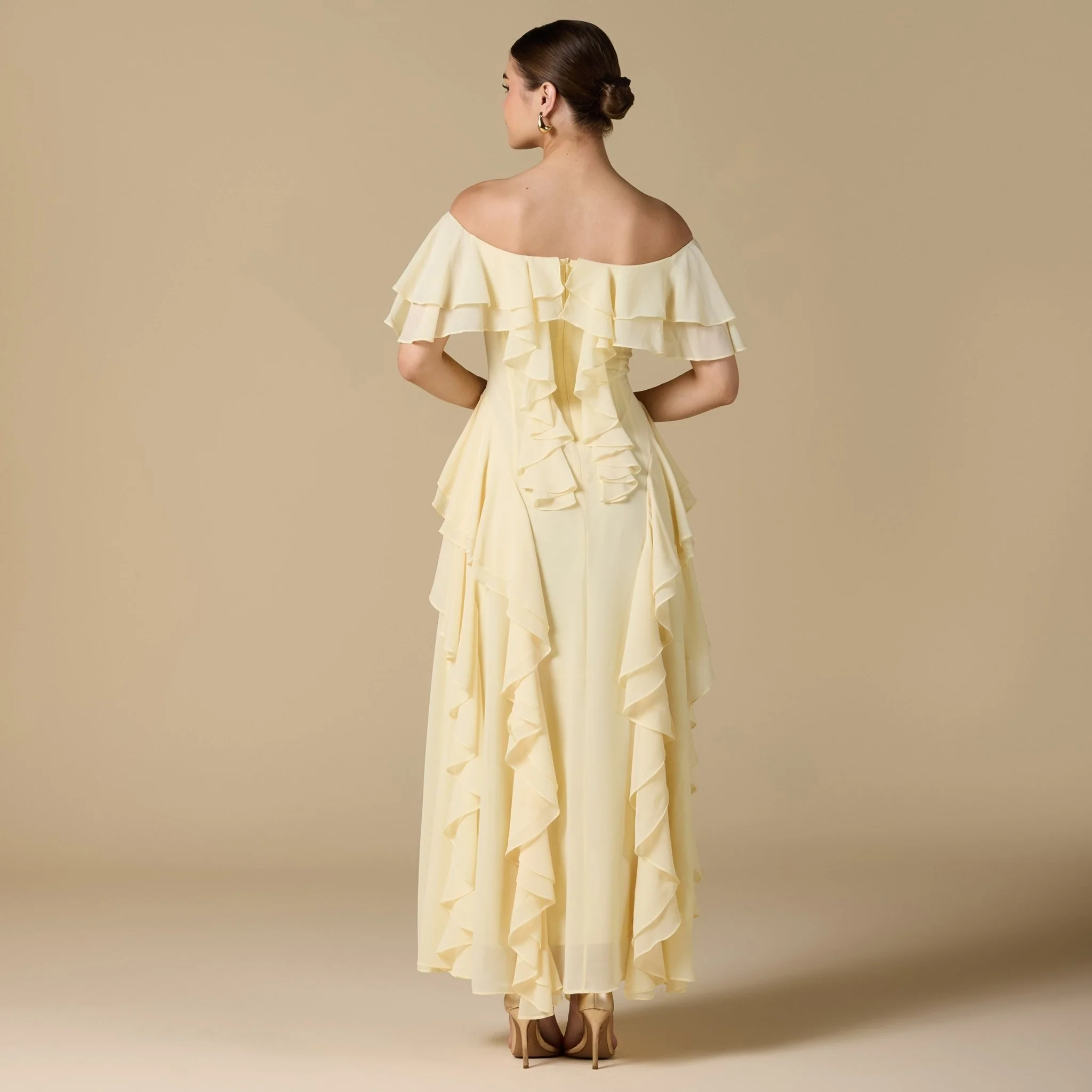 Chiffon Off Shoulder Maxi Dress With Ruffles - Image 4