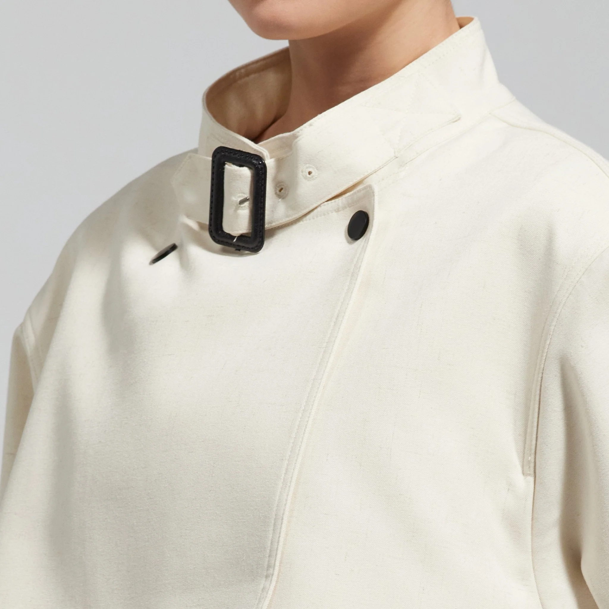 Cloud White High Collar Twill Trench Coat - Image 3