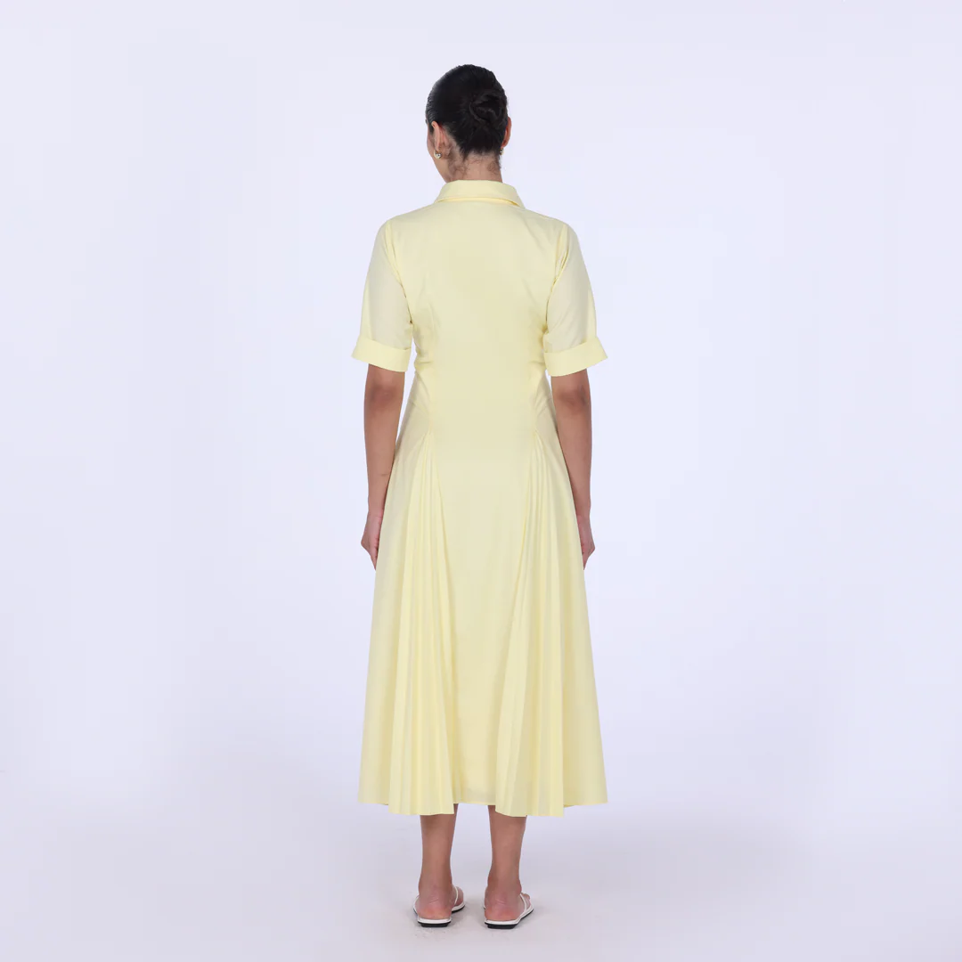 Collared Midi Shirt Dress With Pleats - Image 10
