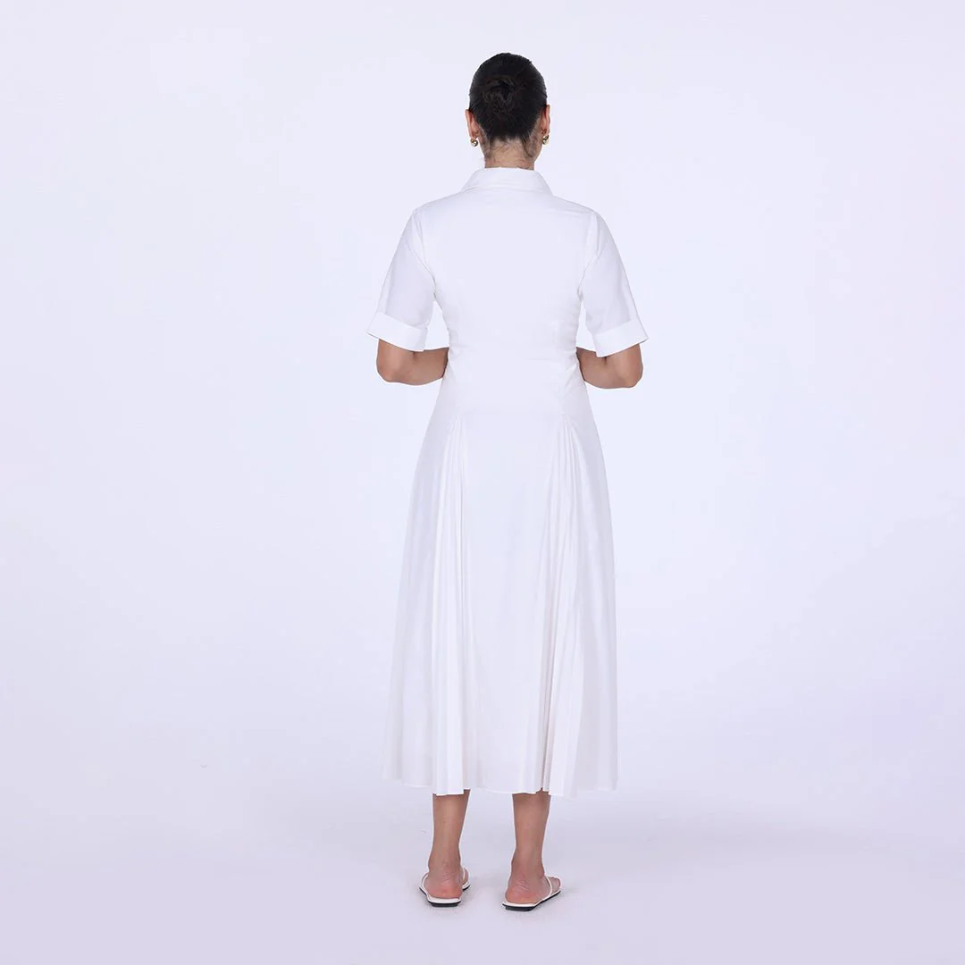 Collared Midi Shirt Dress With Pleats - Image 4