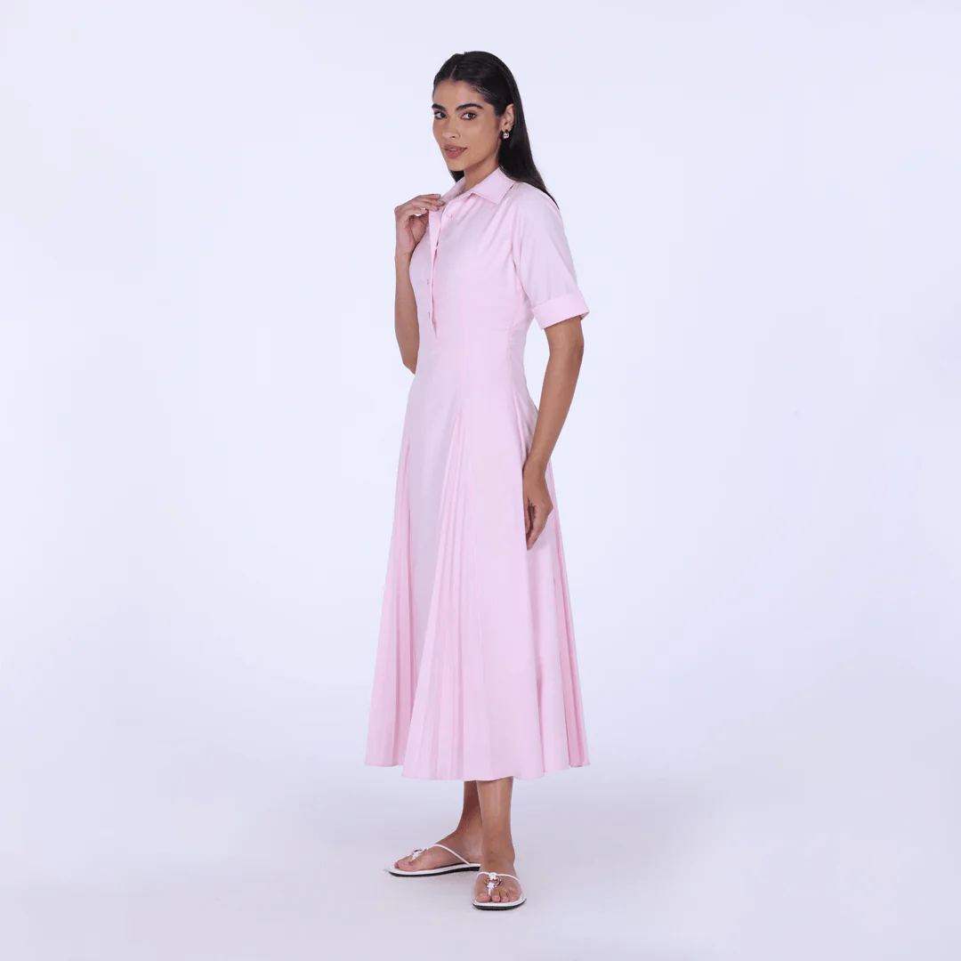 Collared Midi Shirt Dress With Pleats - Image 6
