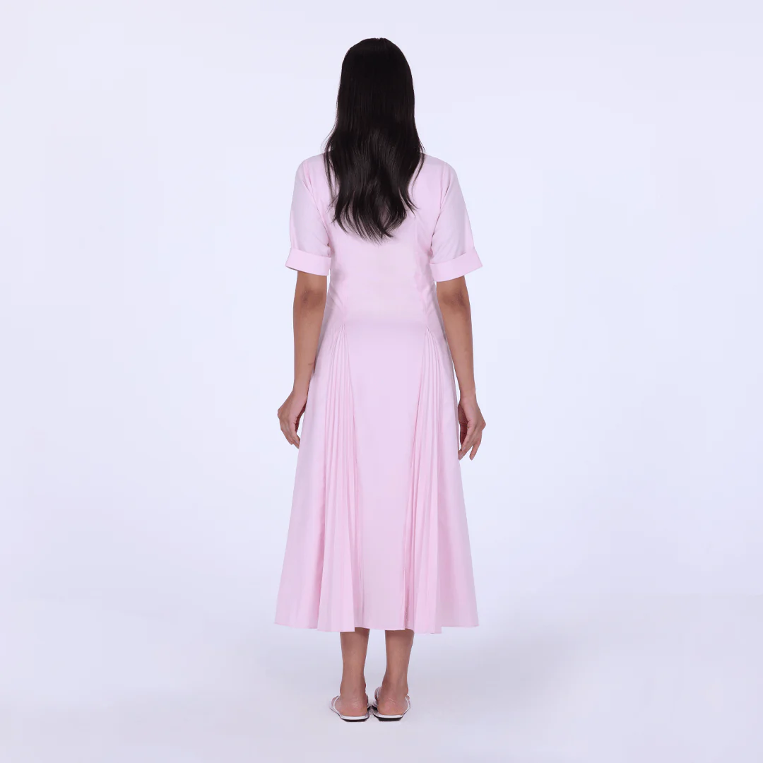 Collared Midi Shirt Dress With Pleats - Image 8