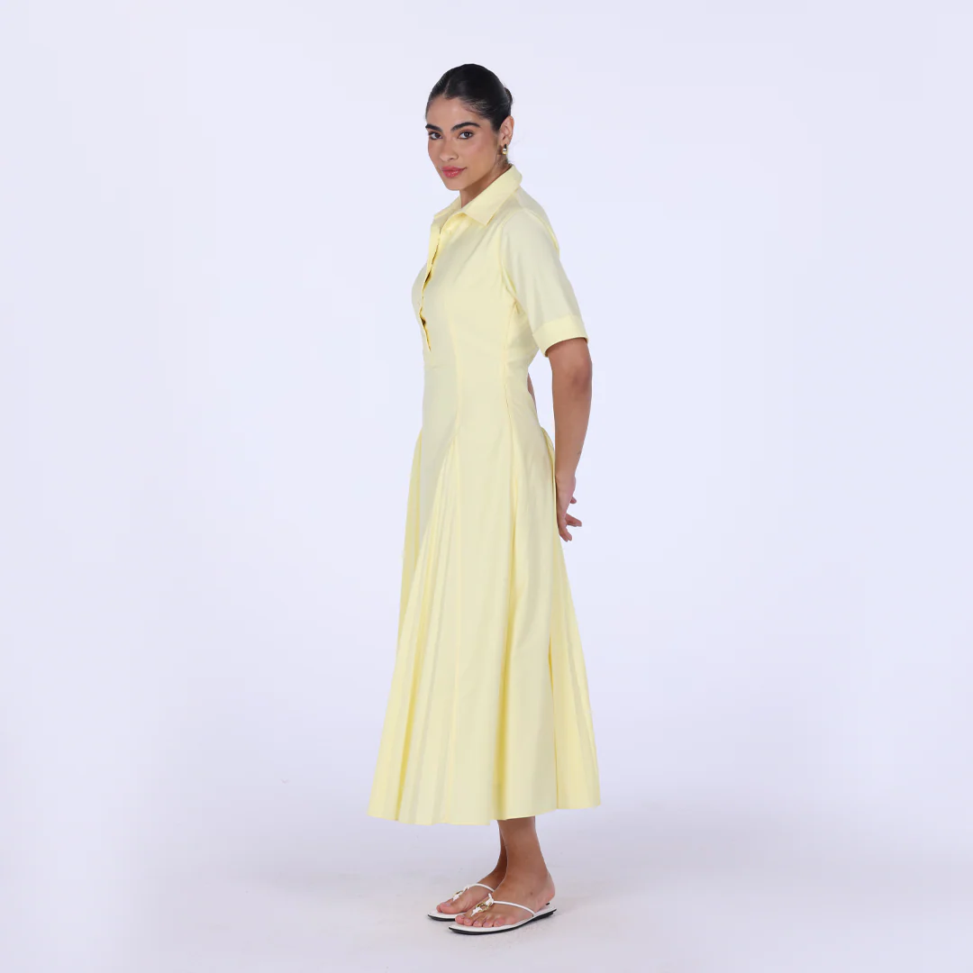 Collared Midi Shirt Dress With Pleats - Image 9