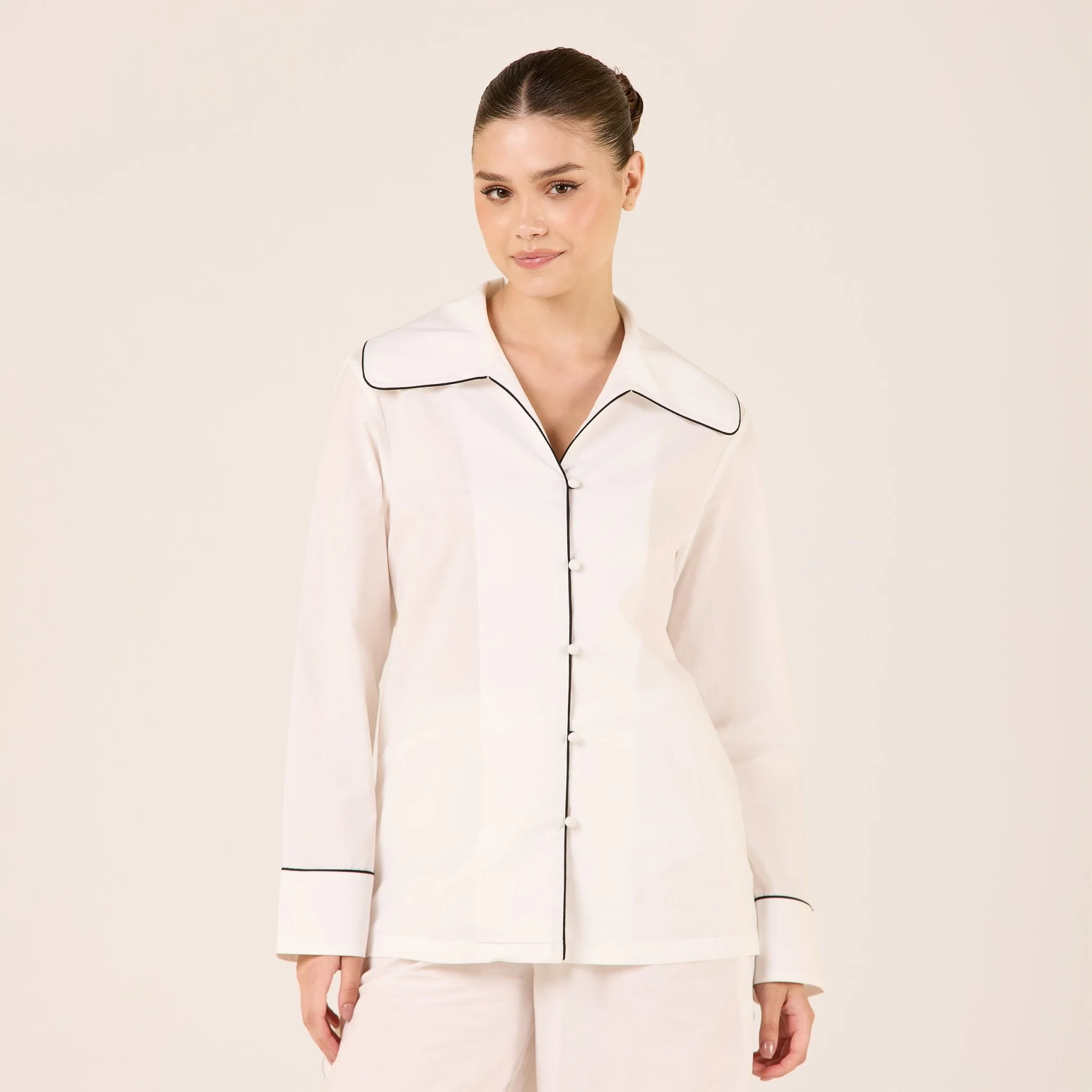 White Cotton Button Front Classic Collar Shirt