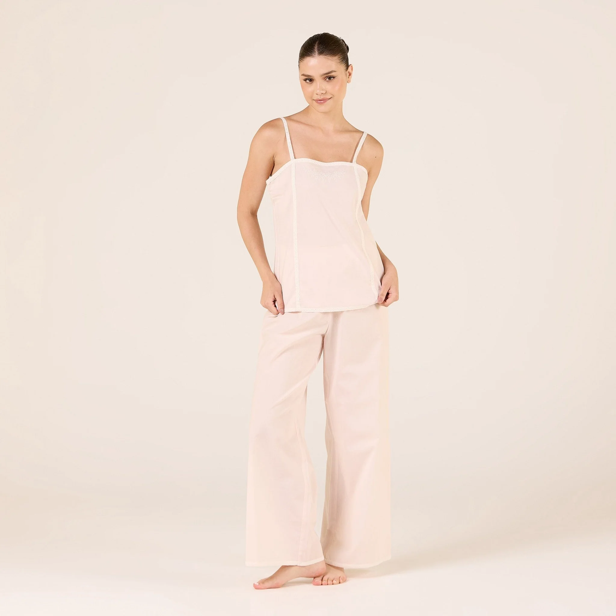Pink Cotton Crochet Lace Trim Pants - Image 2