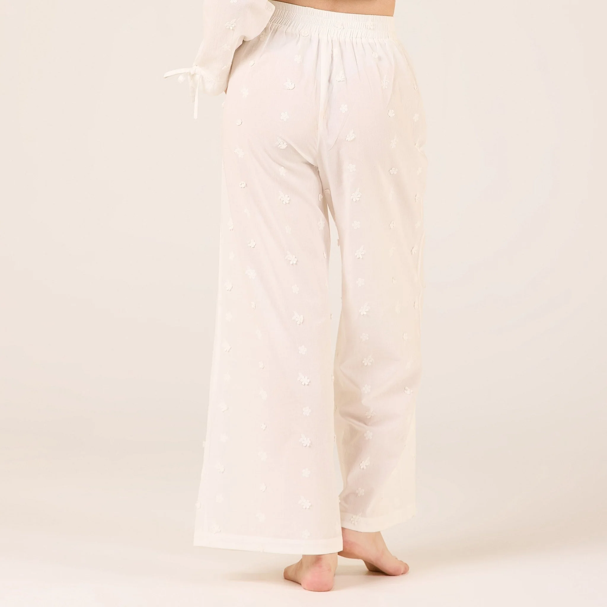 White Cotton Pants with Elastic Waist - Image 3