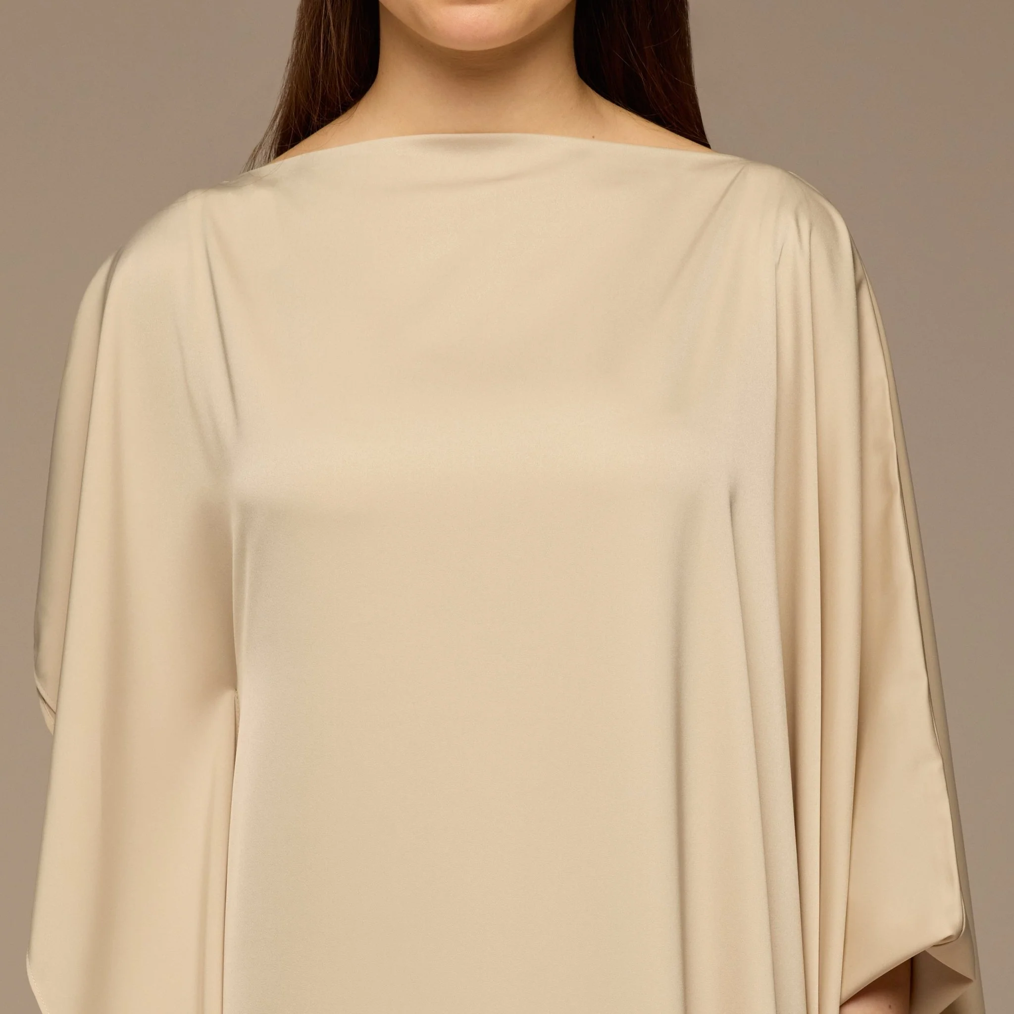 Cream Satin Cape Drape Kaftan - Image 3
