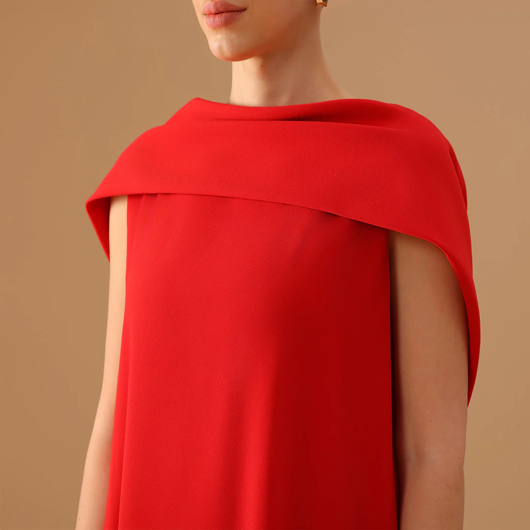 Crepe Cape-Collar Sleeveless Dress - Image 3