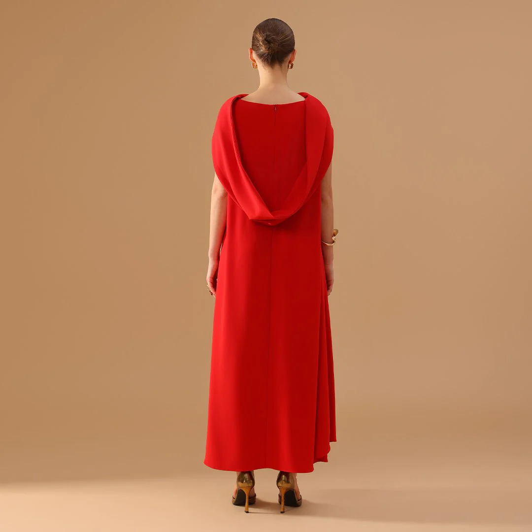 Crepe Cape-Collar Sleeveless Dress - Image 4