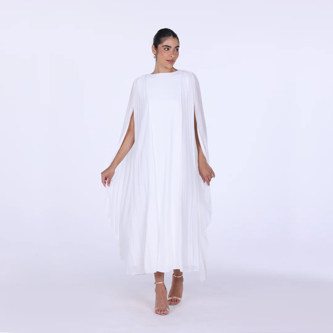 Ivory Crepe Cape Sleeve Maxi Dress