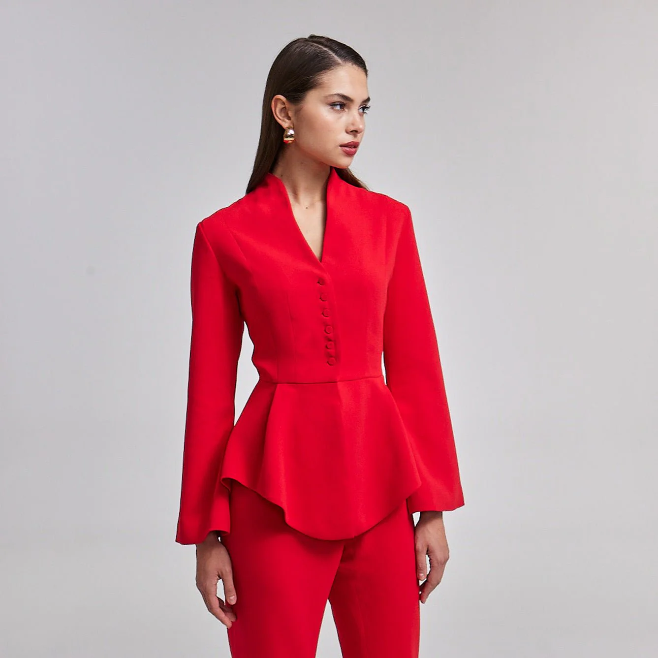 Crepe High-Collar Peplum Top - Image 3
