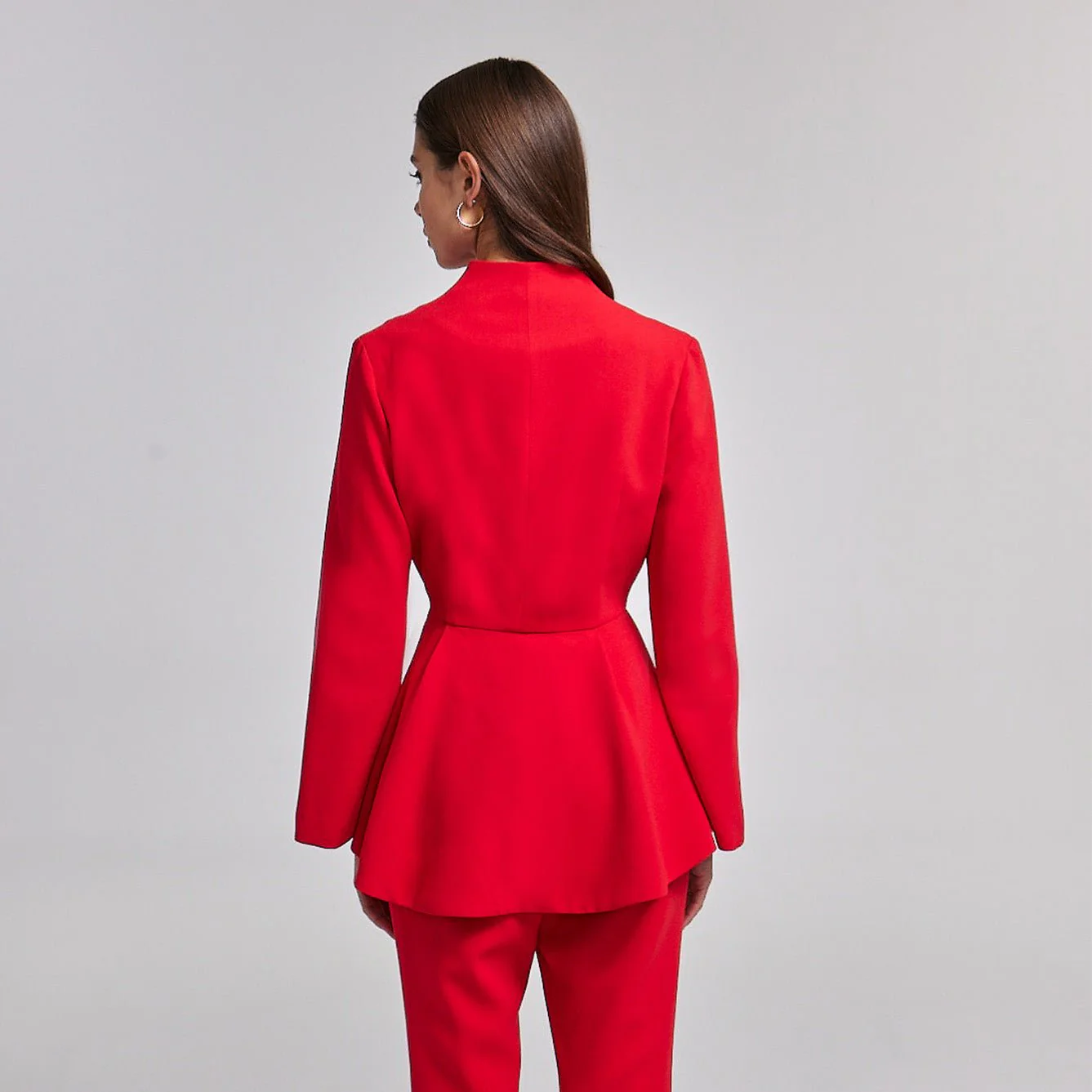 Crepe High-Collar Peplum Top - Image 4