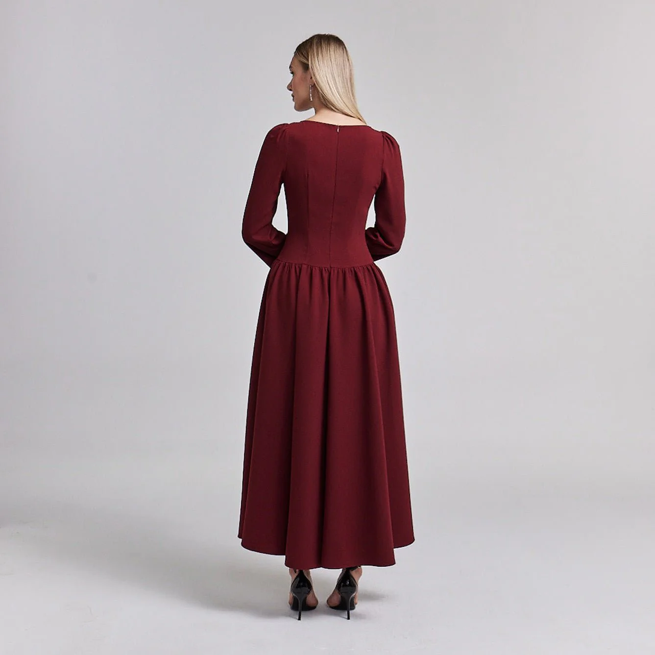Crepe Long Sleeve A-line Maxi Dress - Image 3