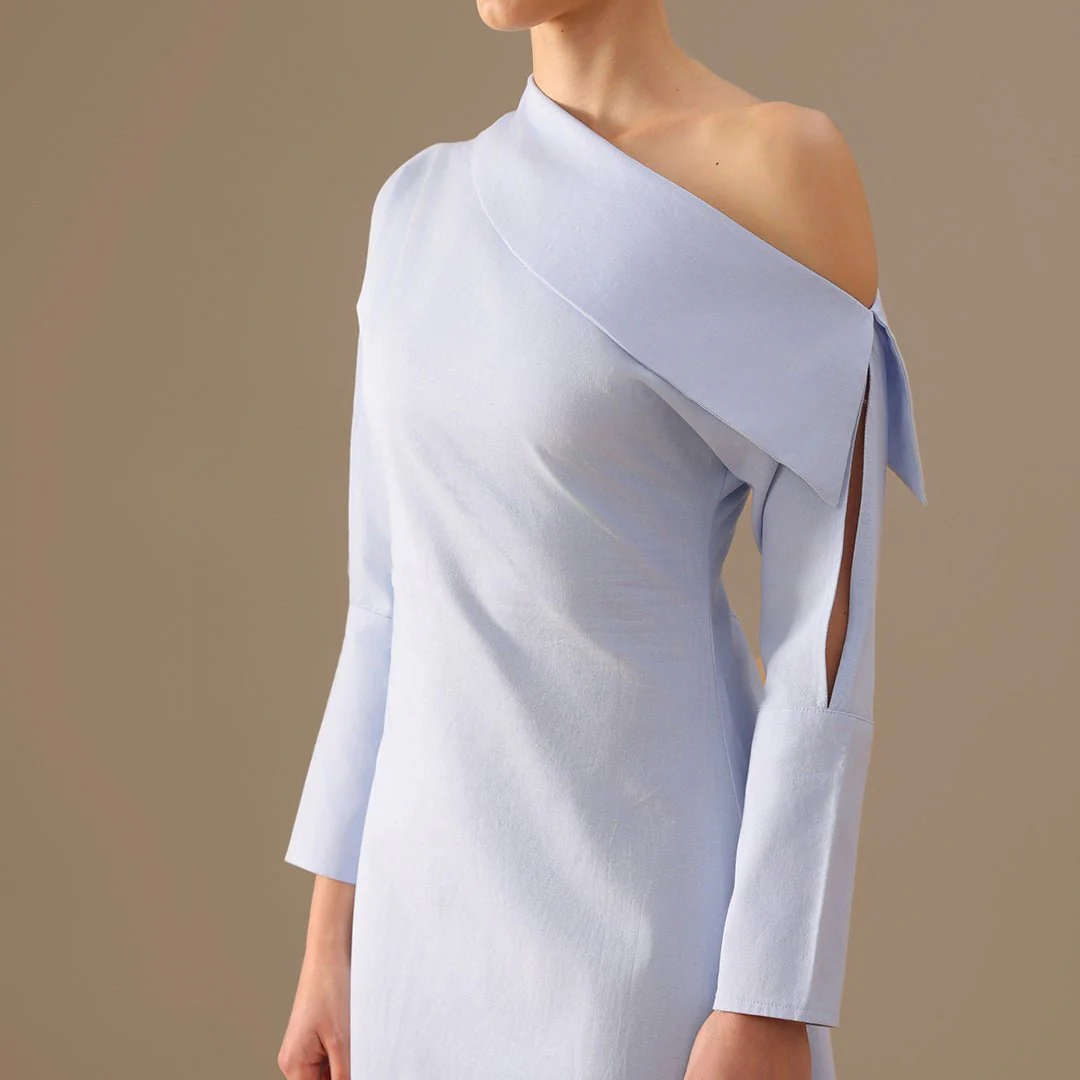 Cut-out Sleeve Linen one-shoulder dress - Image 4