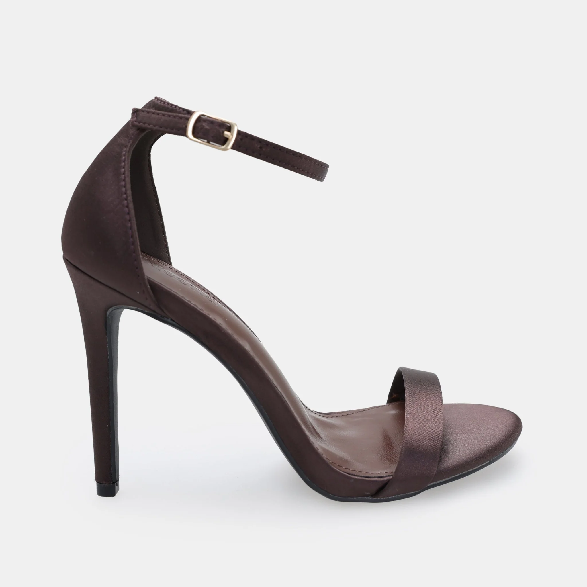 Dark Brown Satin High Heel Sandals