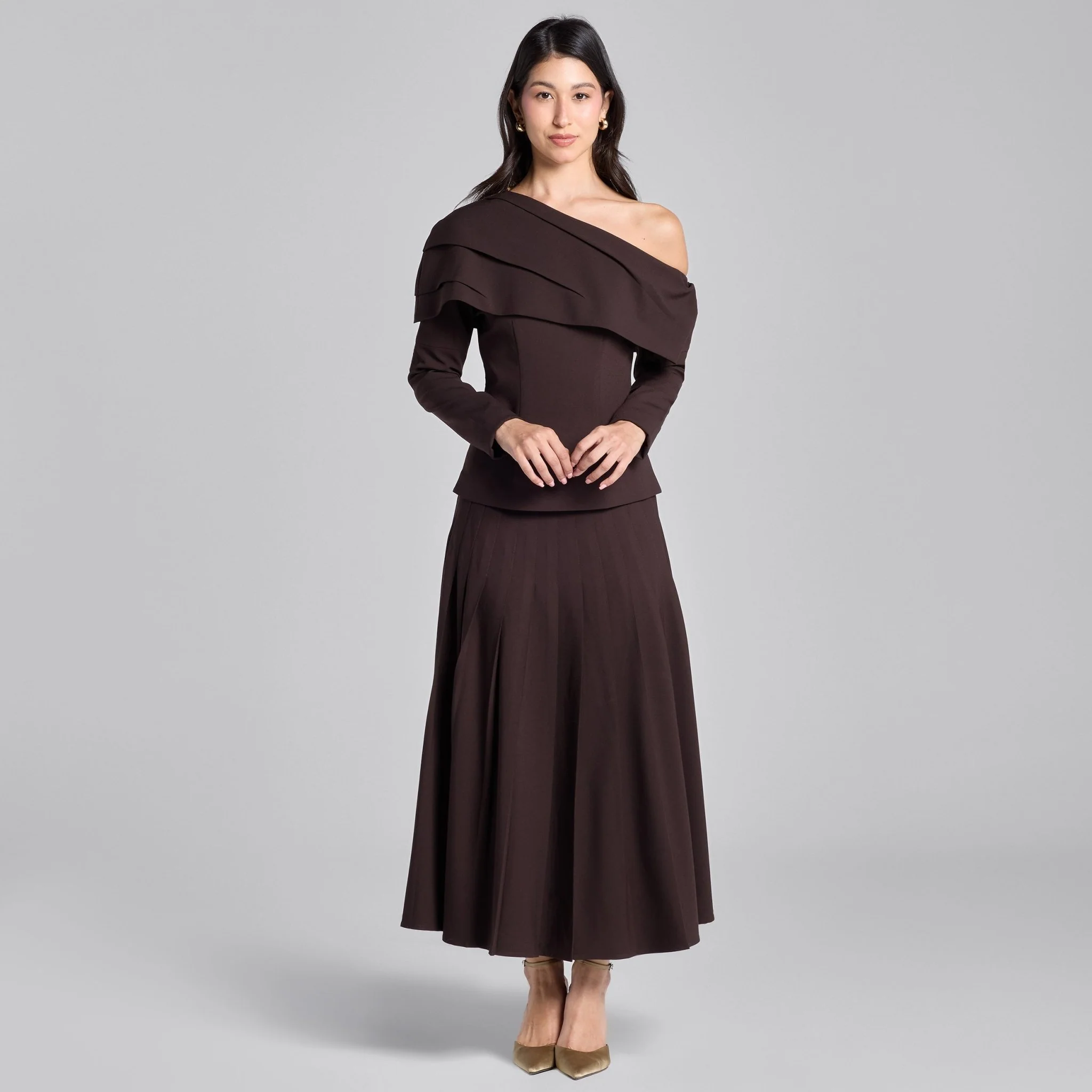 Dark Brown Dropped Shoulder Long Sleeve Top - Image 2