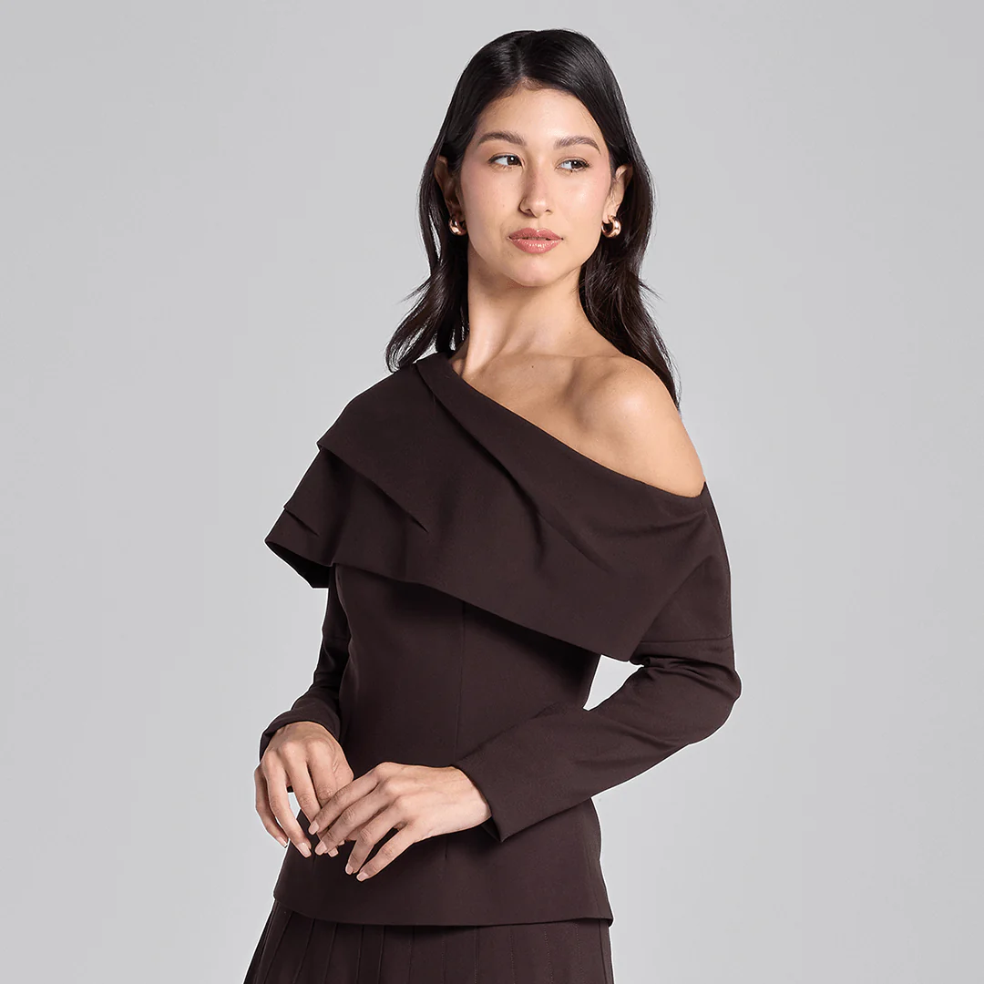 Dark Brown Dropped Shoulder Long Sleeve Top - Image 3